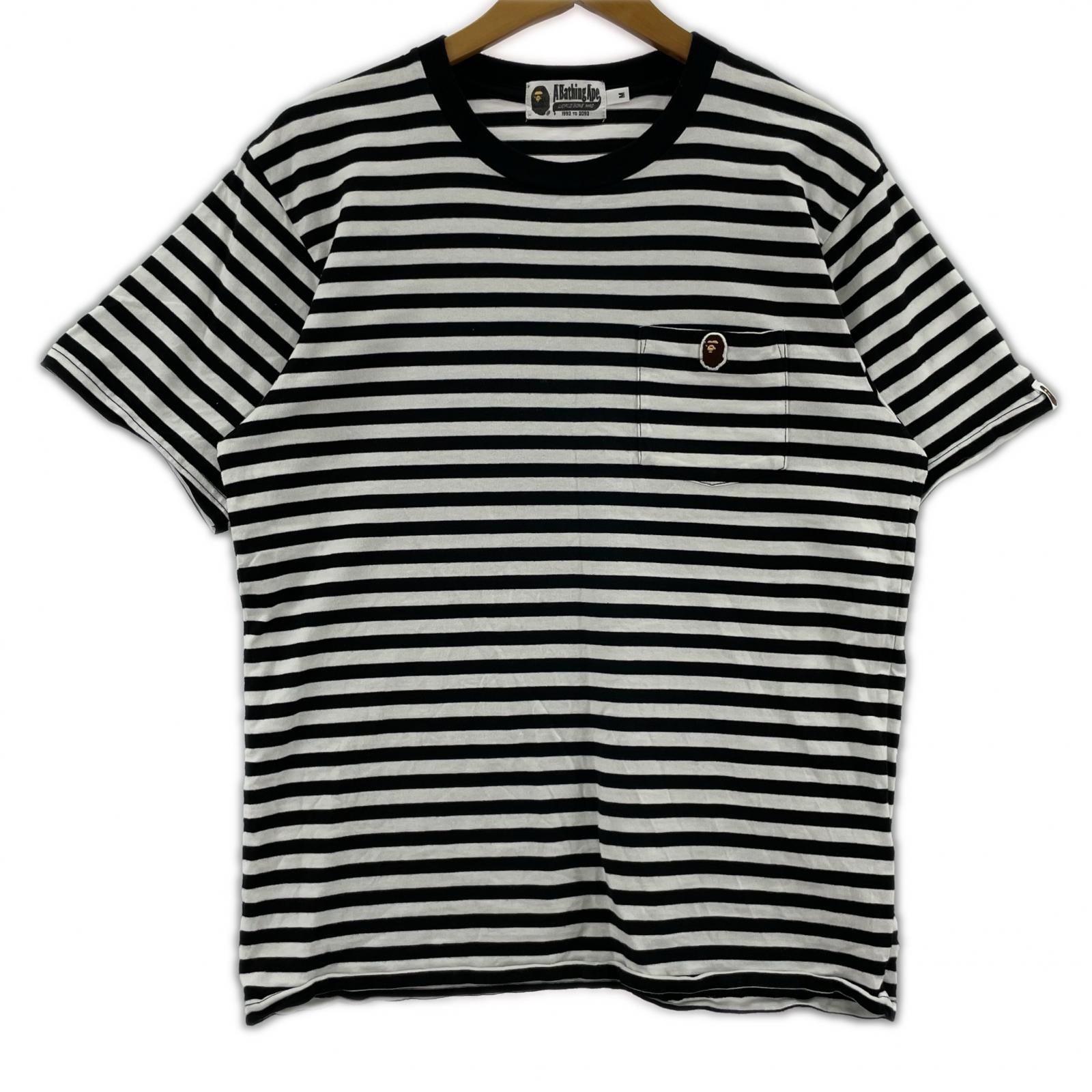 半袖Tシャツ A BATHING APE ワンポイントロゴボーダーTシャツ 黒 (M) M