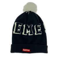 キャップ SUPREME 15AW Banner Beanie 紺白 ブラック