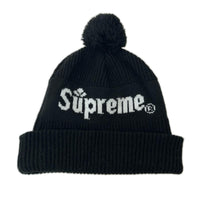 キャップ SUPREME ボンボンニット 黒 ロゴ白 ブラック