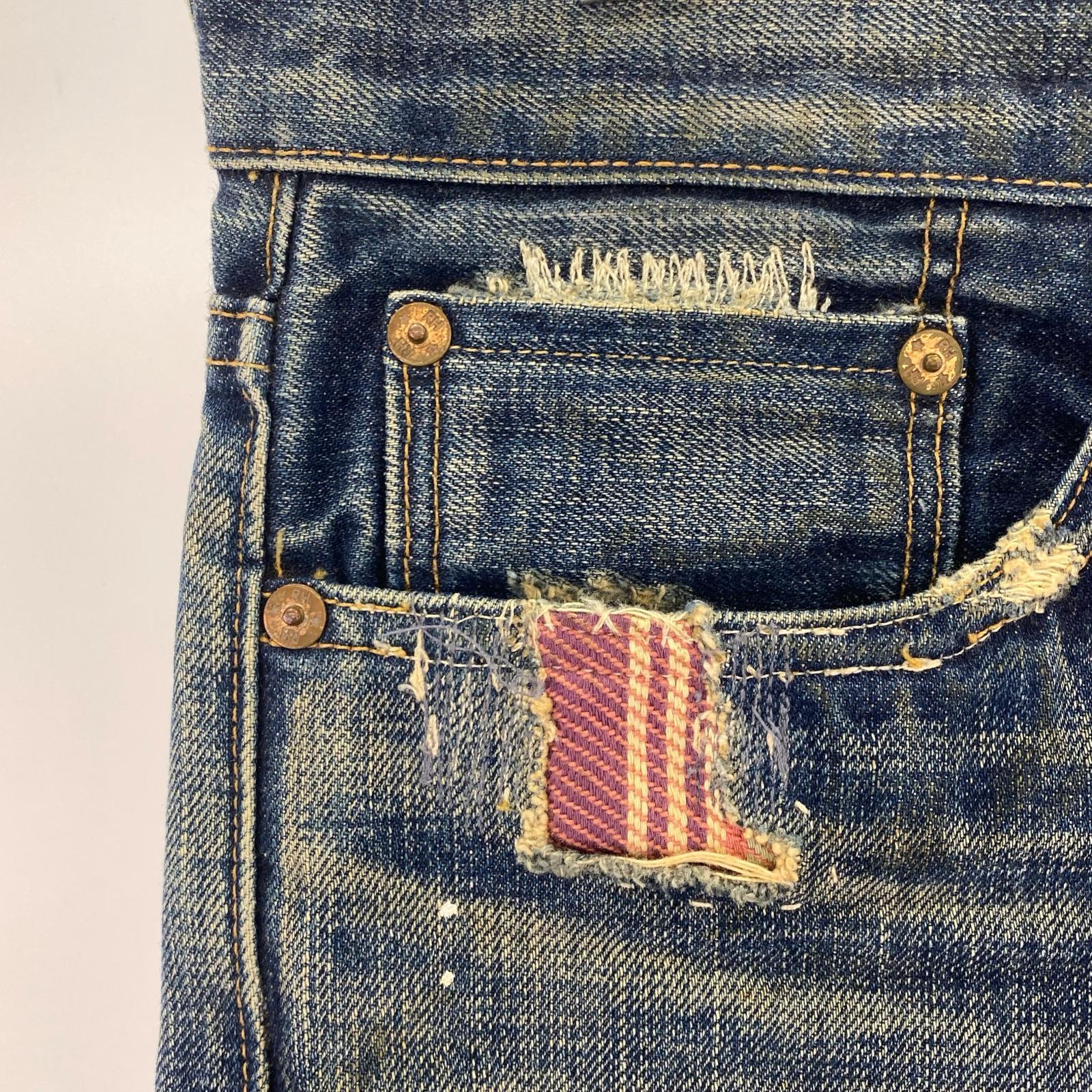 デニムパンツ RON HERMAN DENIM BAD WATER リペア加工デニムパンツ ネイビー