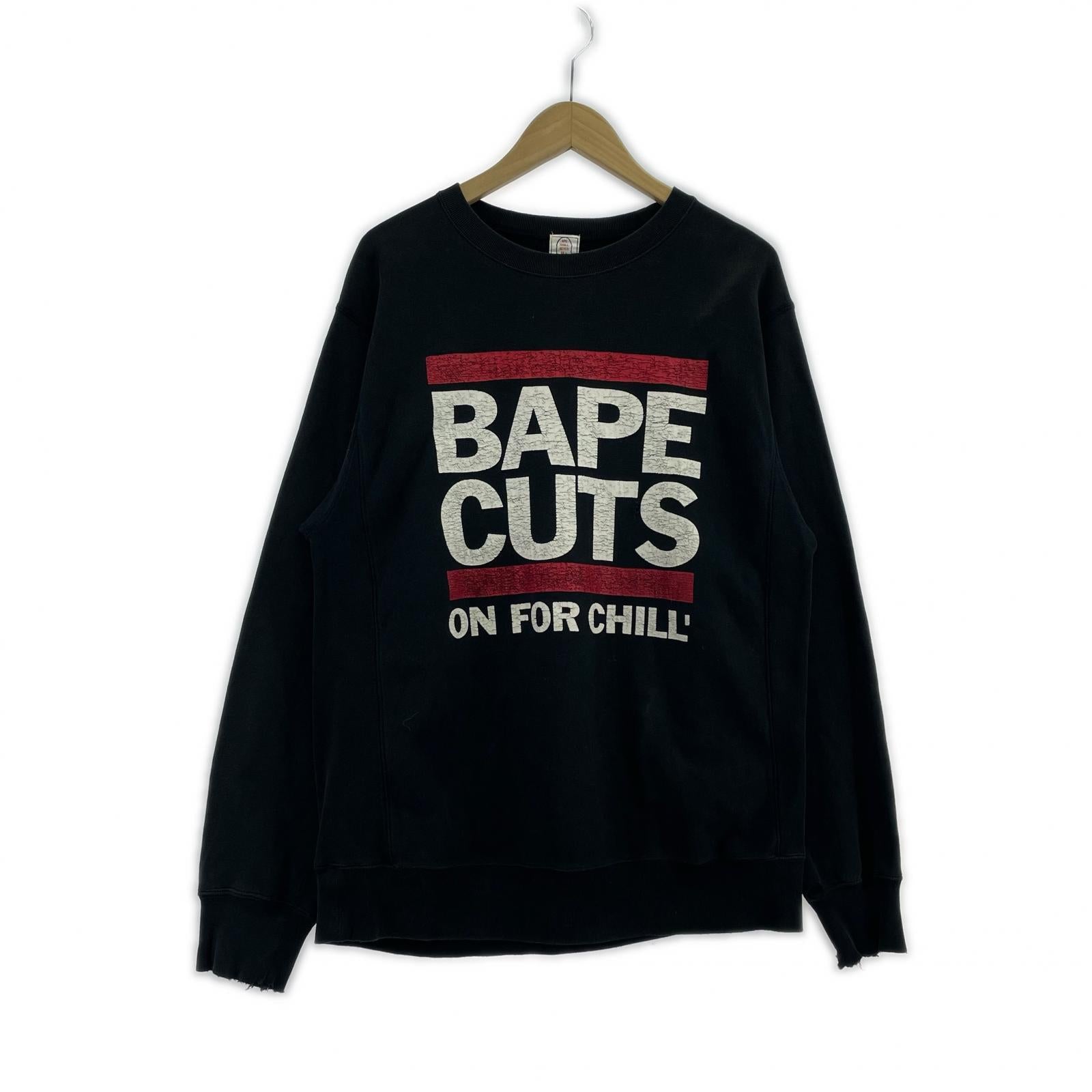 スウェット A BATHING APE 初期 BAPE CUTS スウェットシャツ 黒 (M) M ブラック
