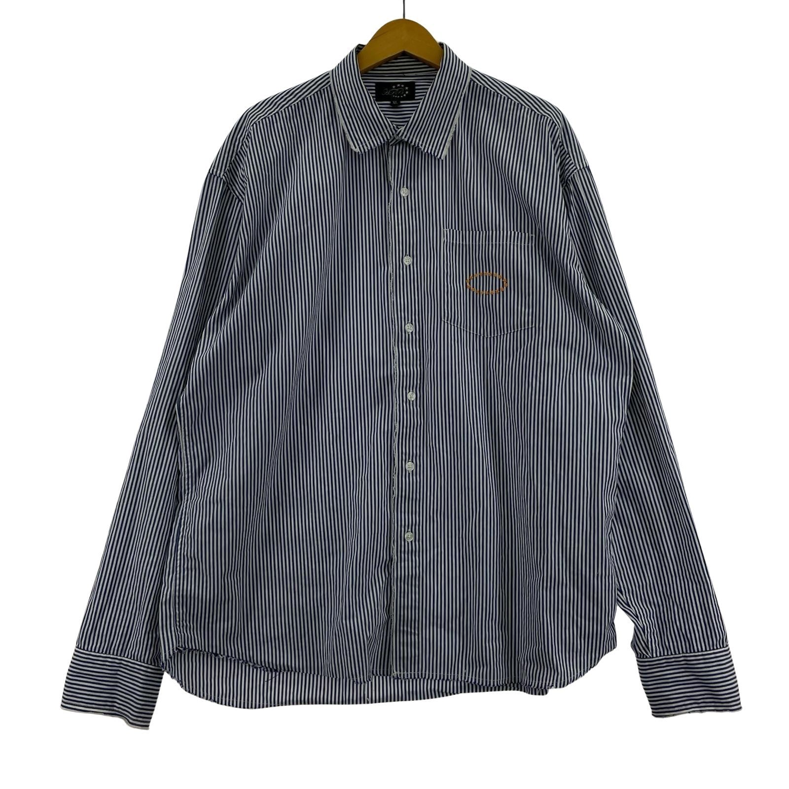 長袖シャツ AFB ダメージ加工 オックスフォードシャツ XL ネイビー