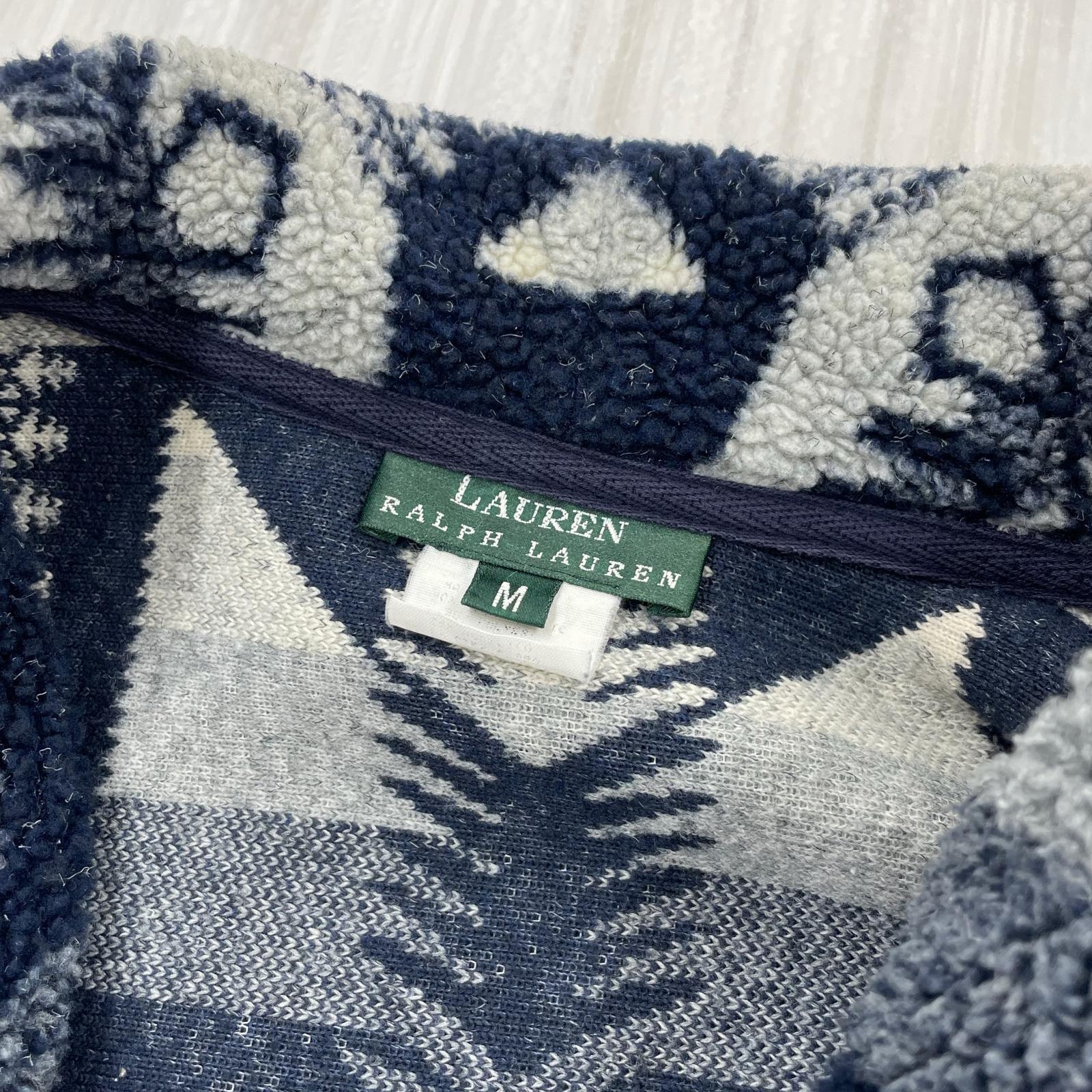 カーディガン LAUREN RALPH LAUREN 90s ネイティブフリースカーディガン コンチョボタン M M ネイビー