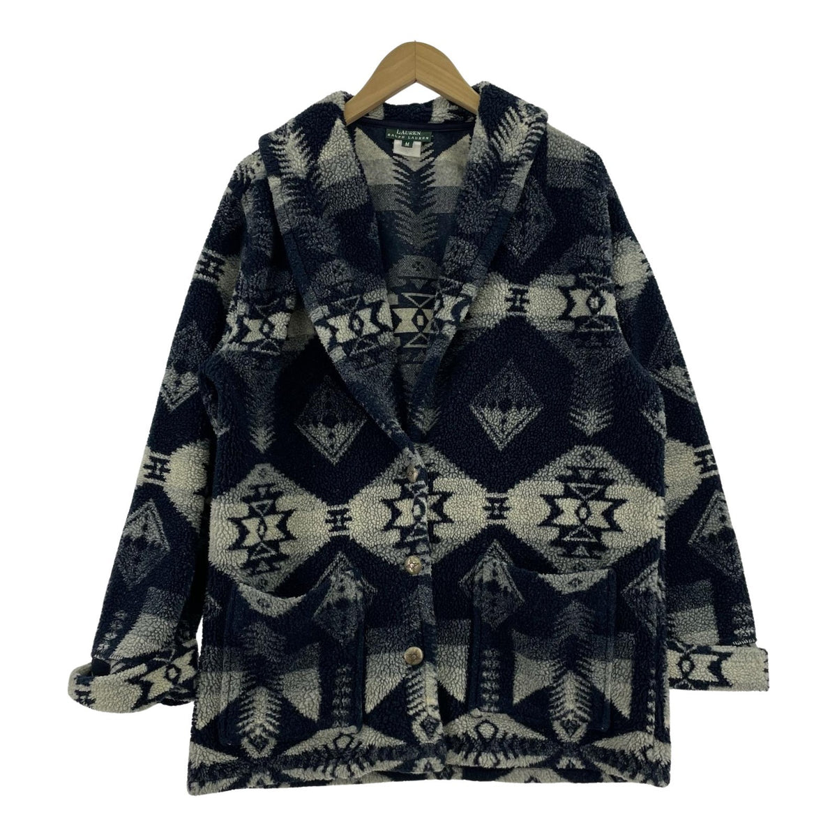 カーディガン LAUREN RALPH LAUREN 90s ネイティブフリースカーディガン コンチョボタン M M ネイビー