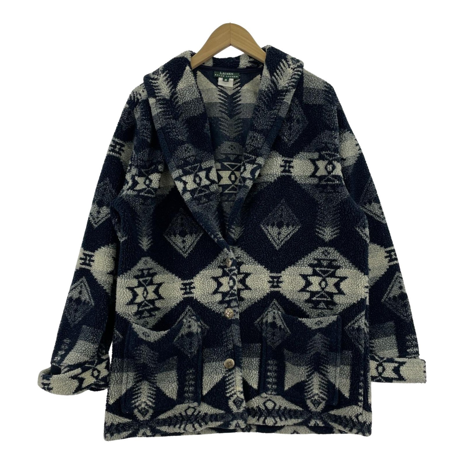 カーディガン LAUREN RALPH LAUREN 90s ネイティブフリースカーディガン コンチョボタン M M ネイビー