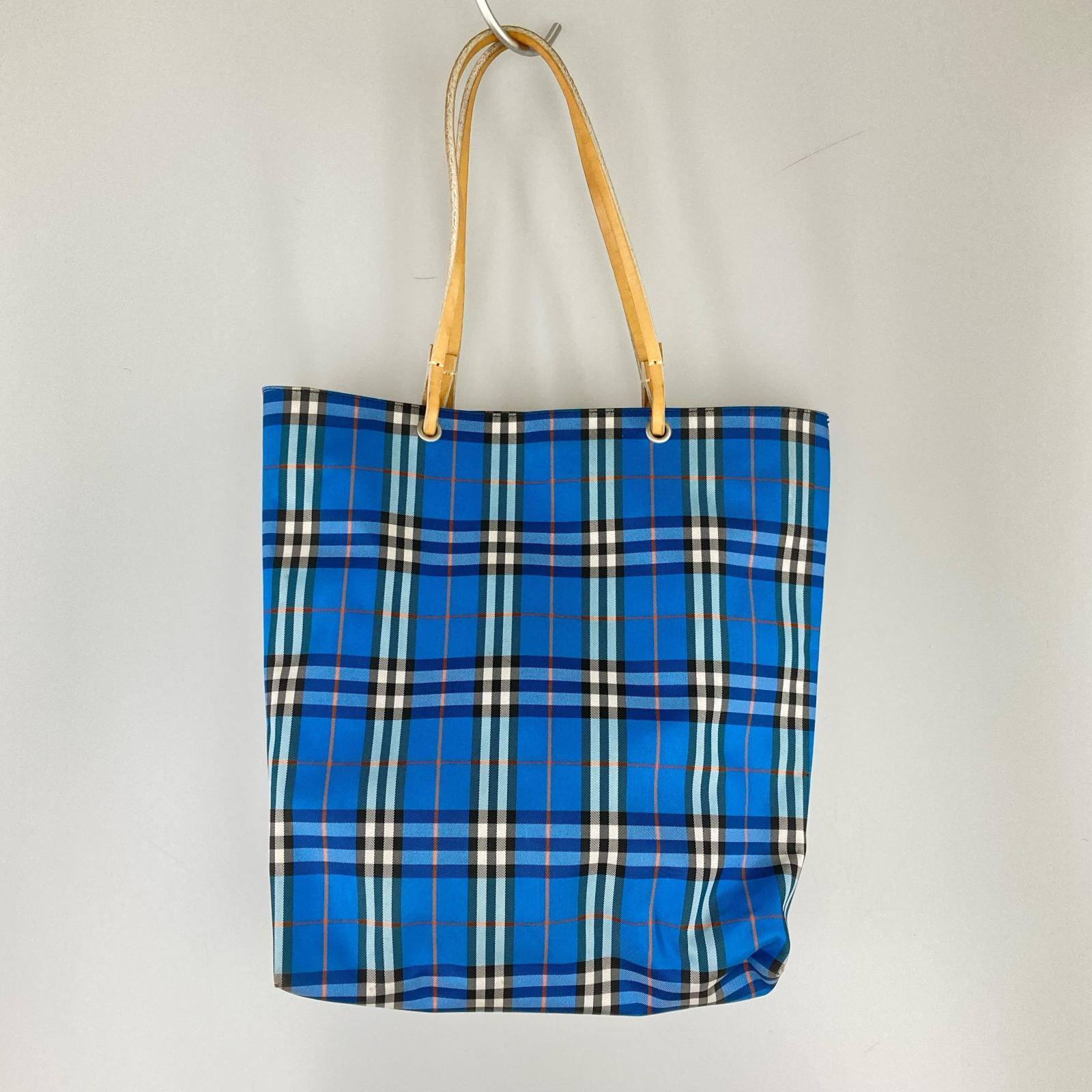 トートバッグ ノバチェック レザーハンドル ブルー