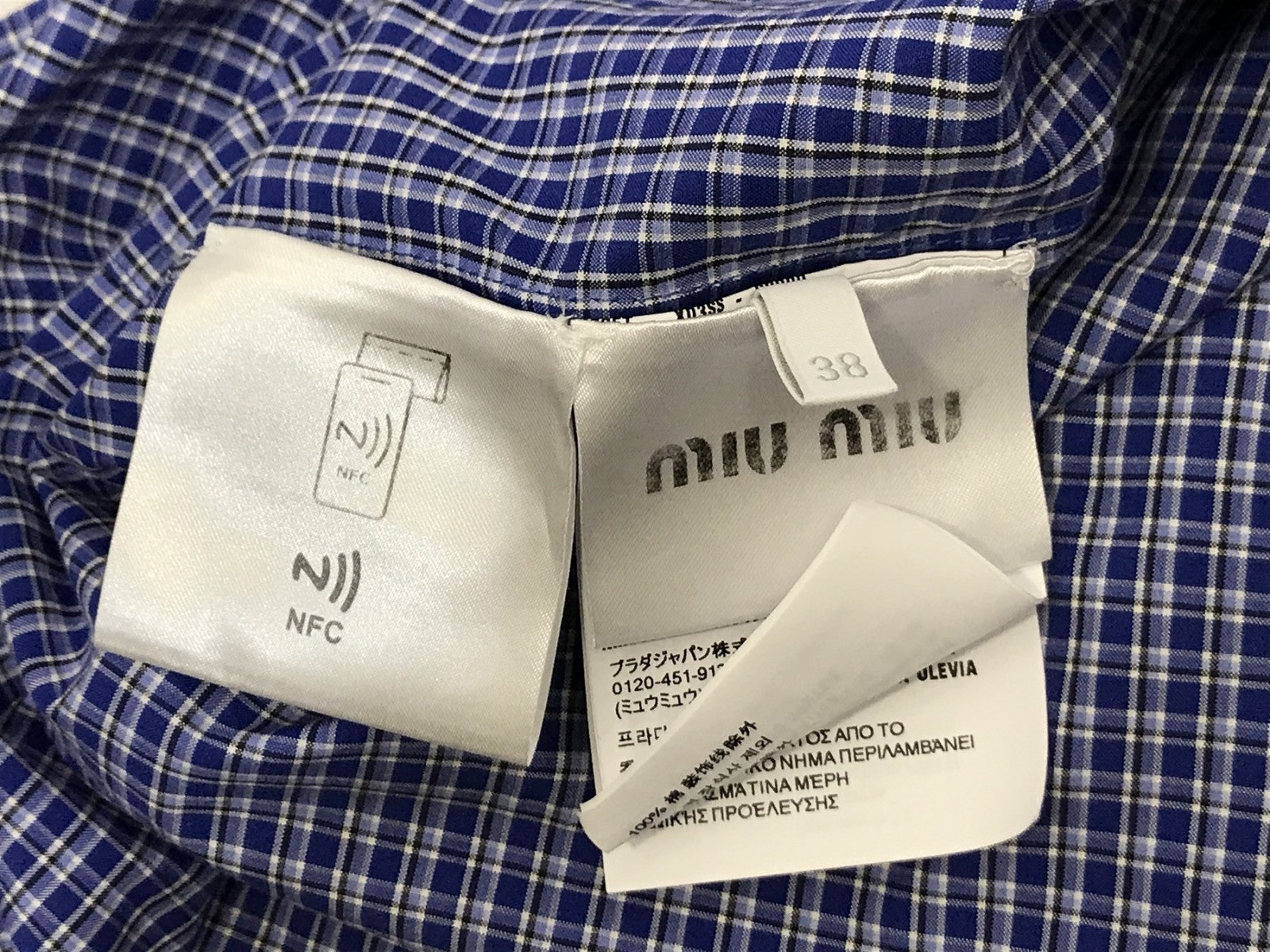 miumiu/チェックシャツ/青/38