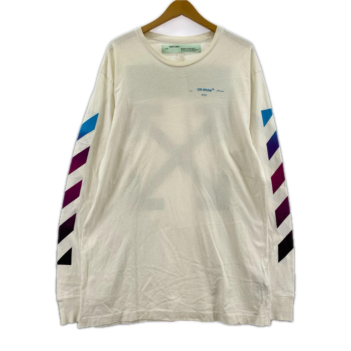 長袖Tシャツ OFF-WHITE Diag Gradient L/S T-Shirt OMAB001F18185005 白 (XXL) ホワイト
