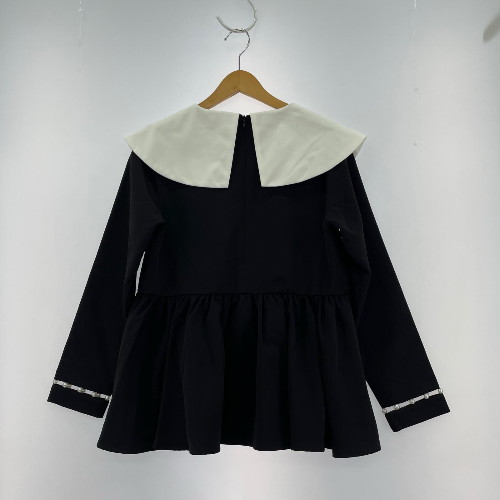 長袖シャツ Fit more ビックカラーはしごパール袖ブラウス 黒 ブラック