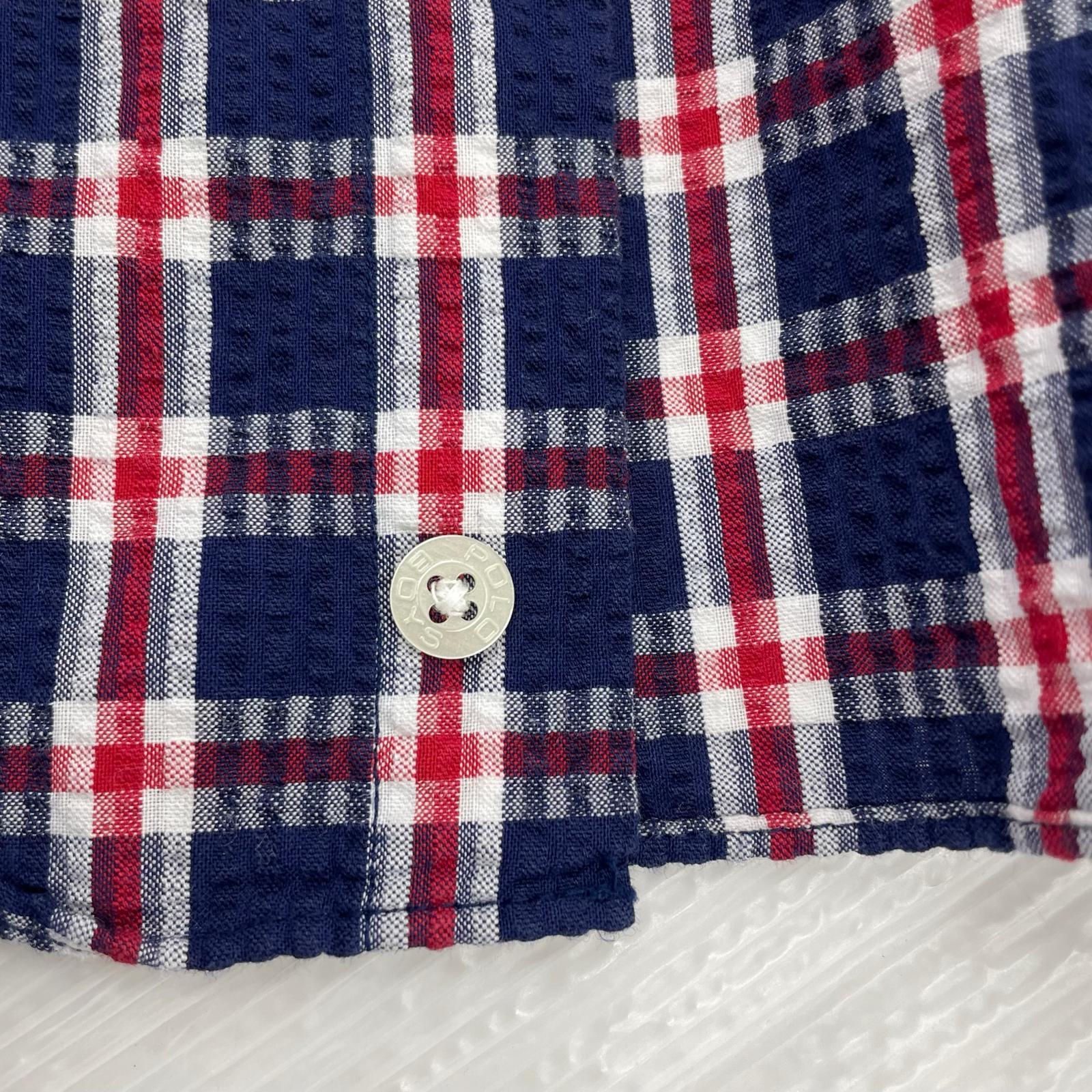 半袖シャツ 刺繍ロゴ チェック (170)