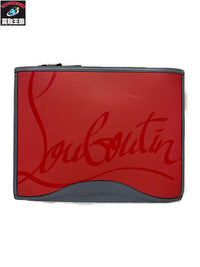 C.Louboutin レザー×ラバー ロゴクラッチバッグ レッド×グレー