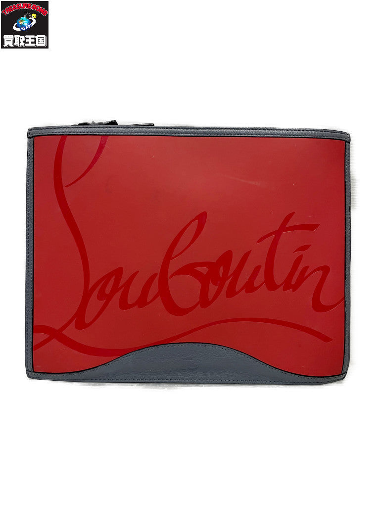 C.Louboutin レザー×ラバー ロゴクラッチバッグ レッド×グレー