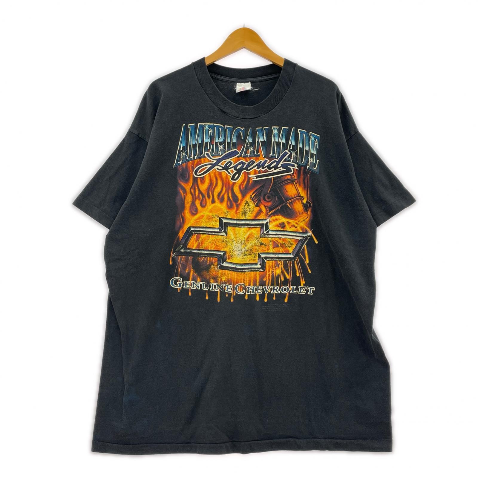 半袖Tシャツ 90s CHEVROLET シボレー ファイヤーパターン Tシャツ (XXL) ブラック