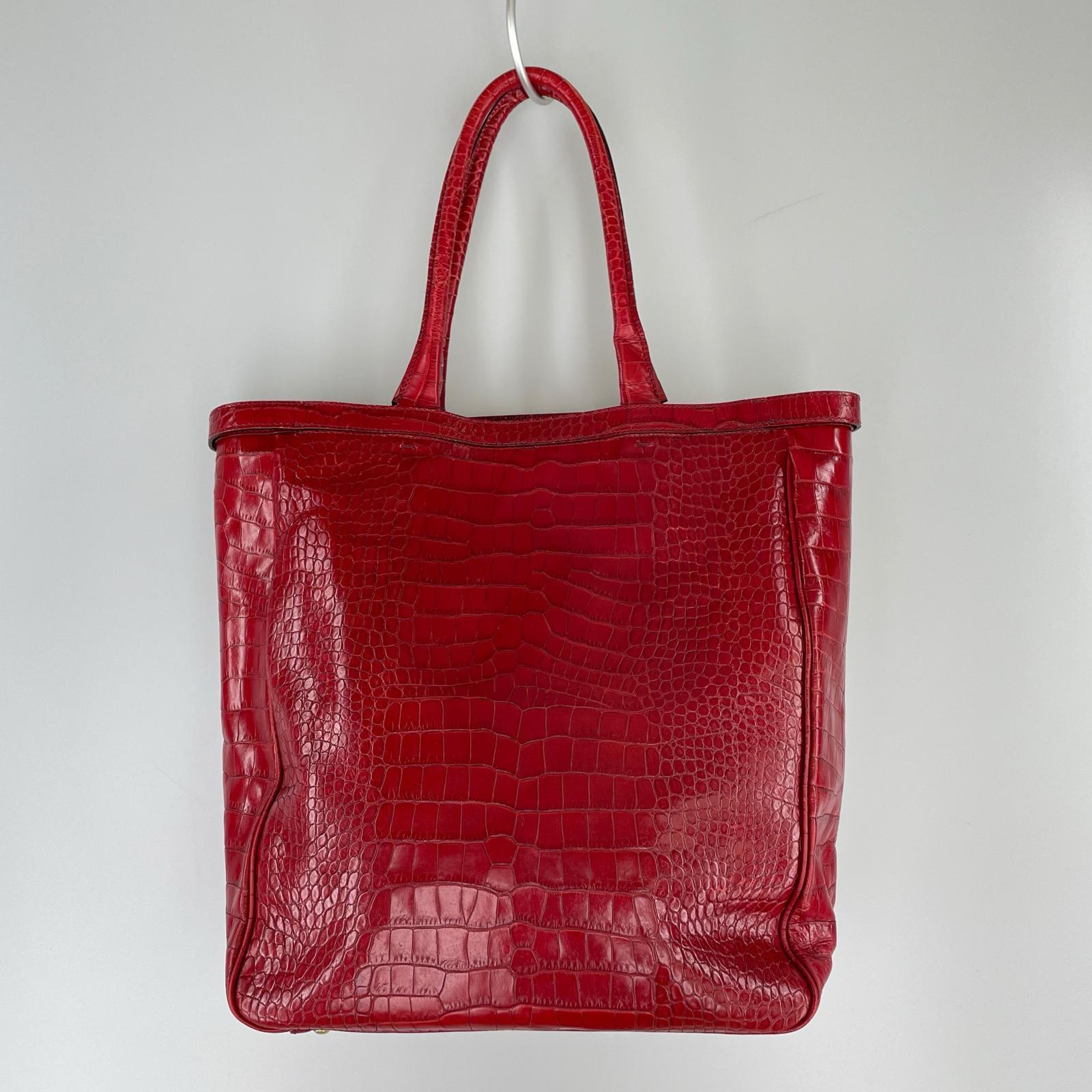 トートバッグ Max Mara クロコ型押し パテントレザートートバッグ レッド