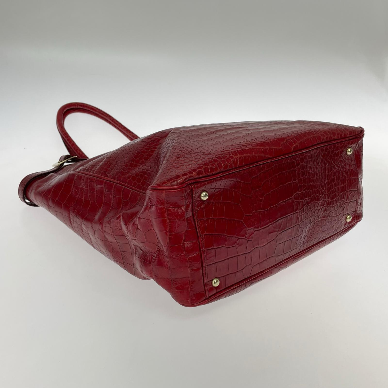 トートバッグ Max Mara クロコ型押し パテントレザートートバッグ レッド
