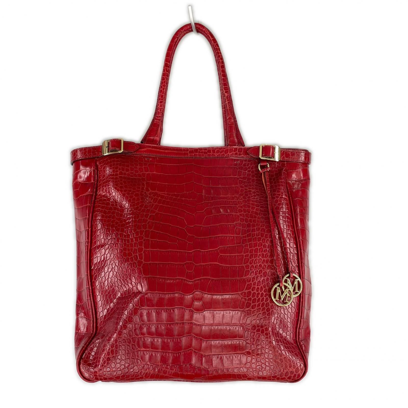 トートバッグ Max Mara クロコ型押し パテントレザートートバッグ レッド