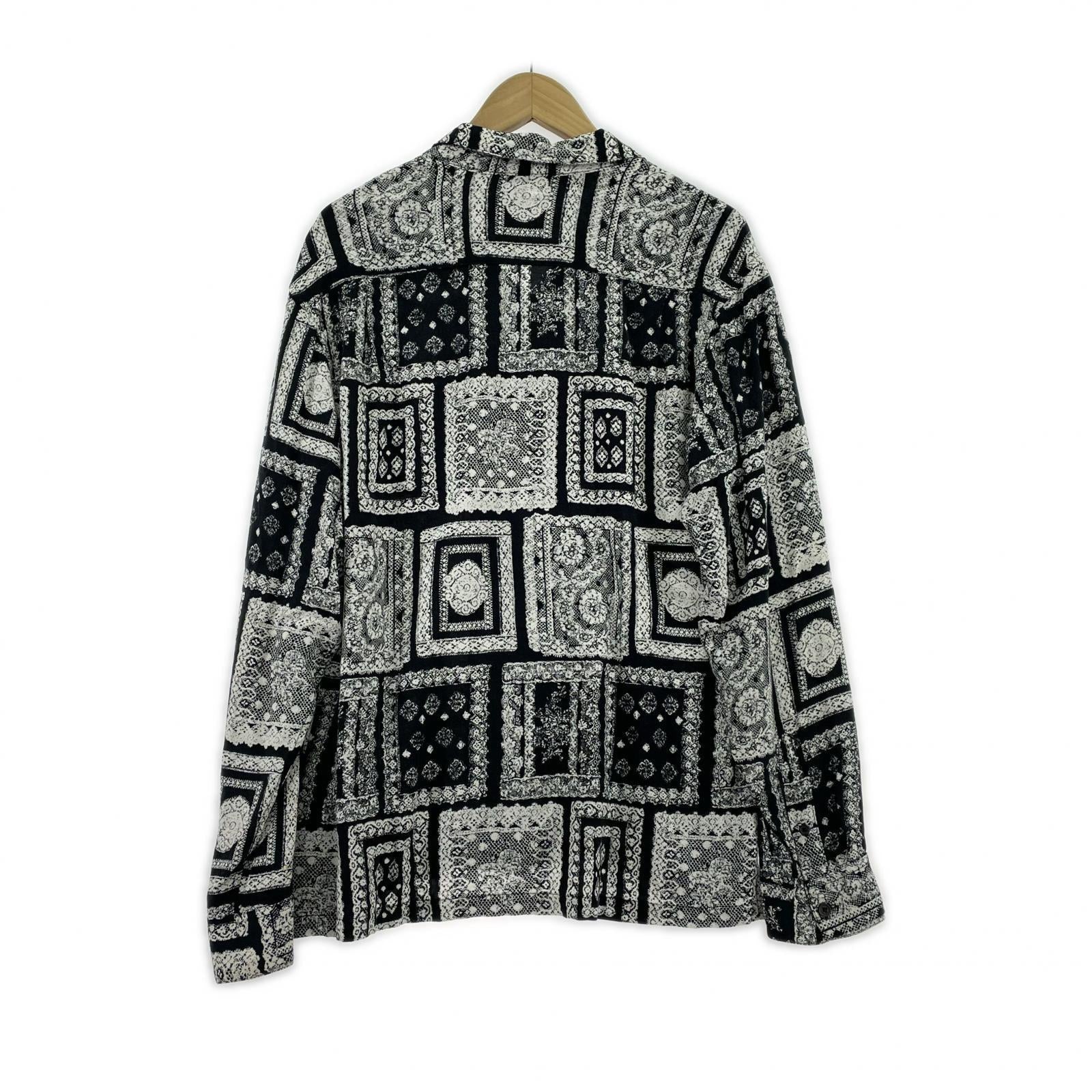 長袖シャツ 総柄レーヨンシャツ BLK M ブラック