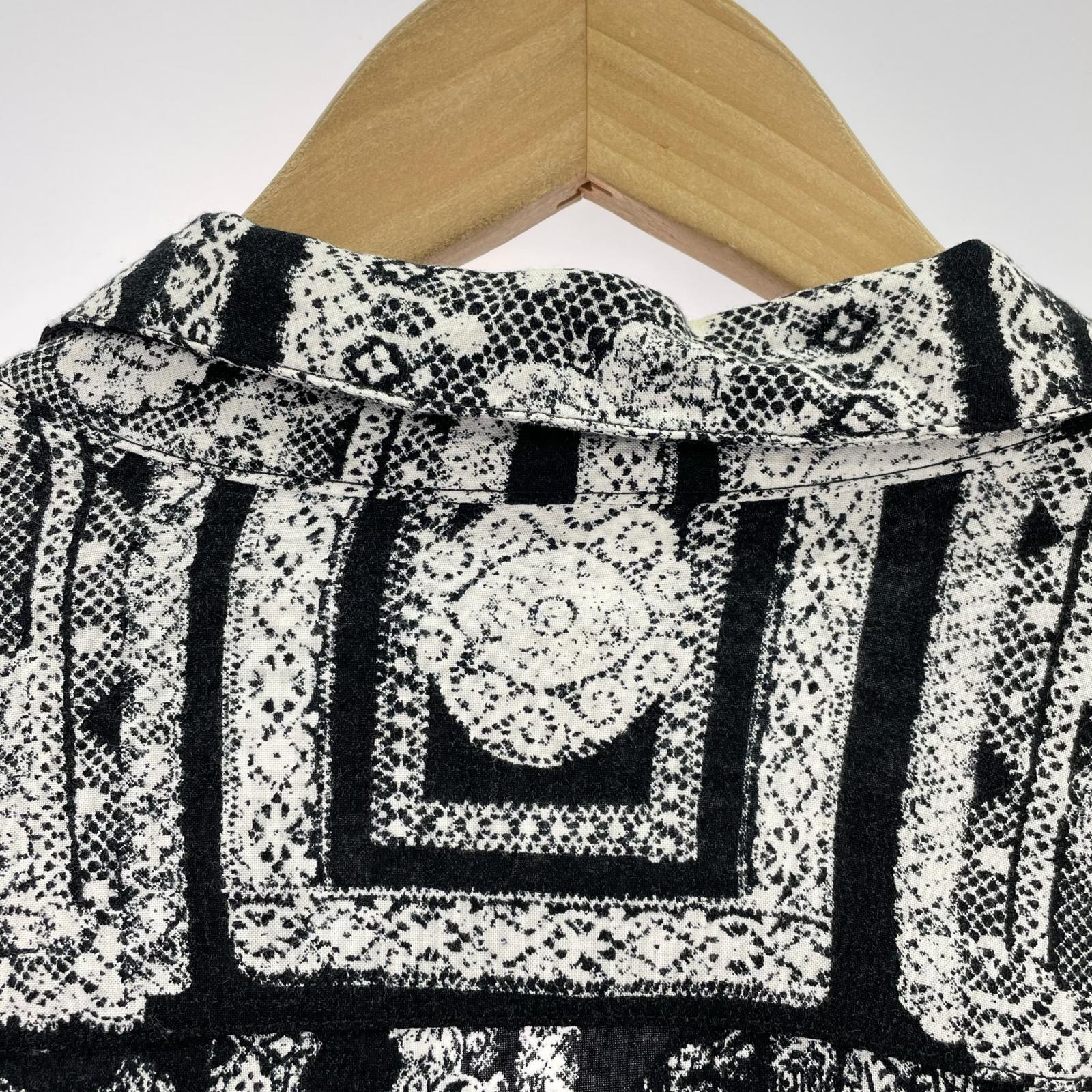 長袖シャツ 総柄レーヨンシャツ BLK M ブラック