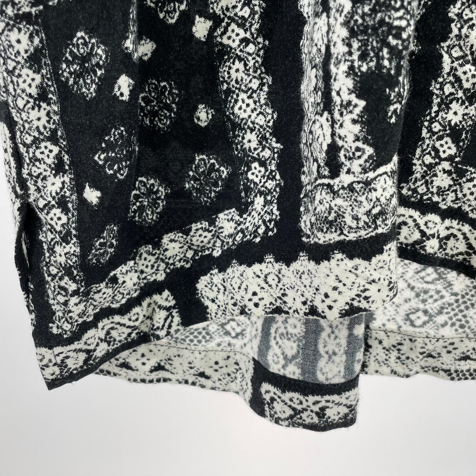 長袖シャツ 総柄レーヨンシャツ BLK M ブラック