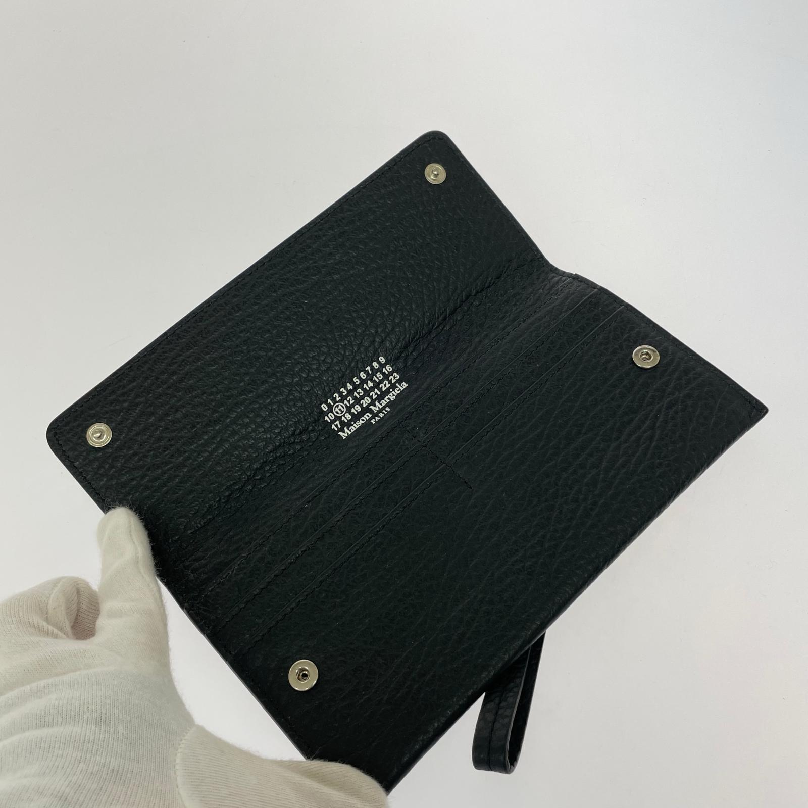 長財布 4ステッチ ハンドルウォレット レザー 黒 ブラック