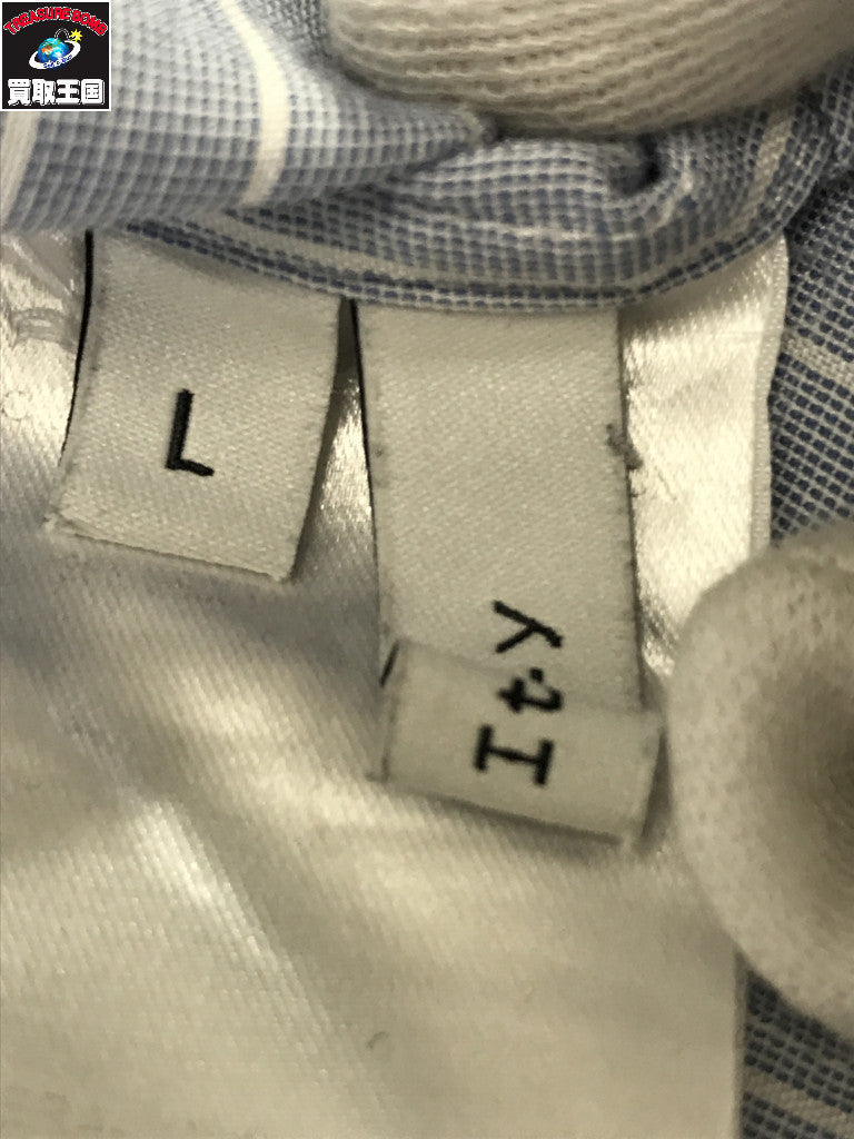 ストライプ ワンポイント刺繍シャツ (L)