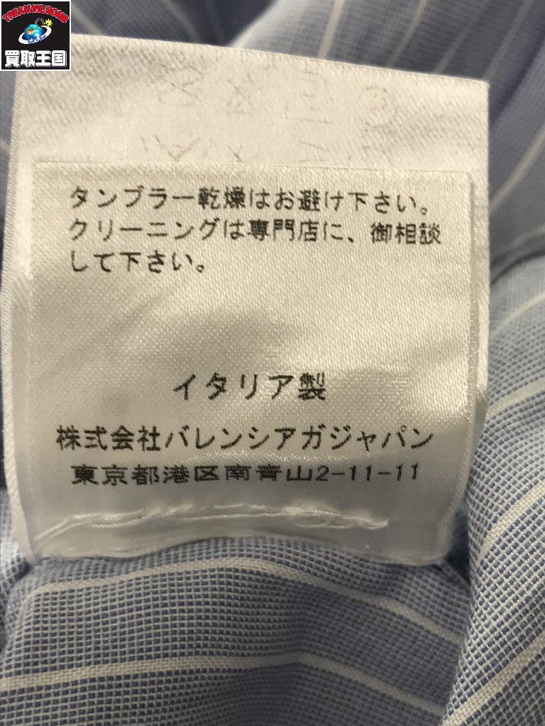 ストライプ ワンポイント刺繍シャツ (L)