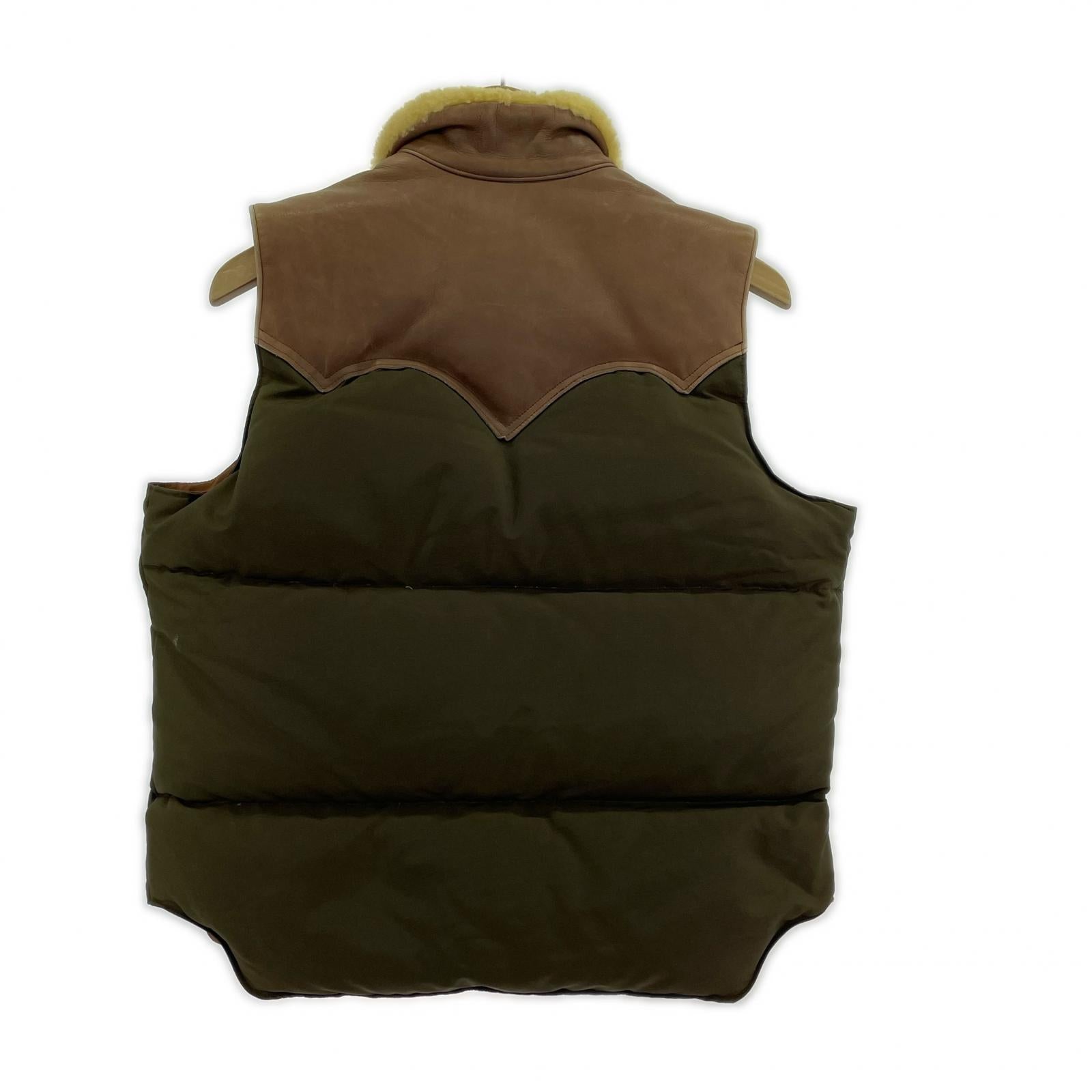 ダウンベスト LEATHER YOKE DOWN VEST(M) S ブラウン
