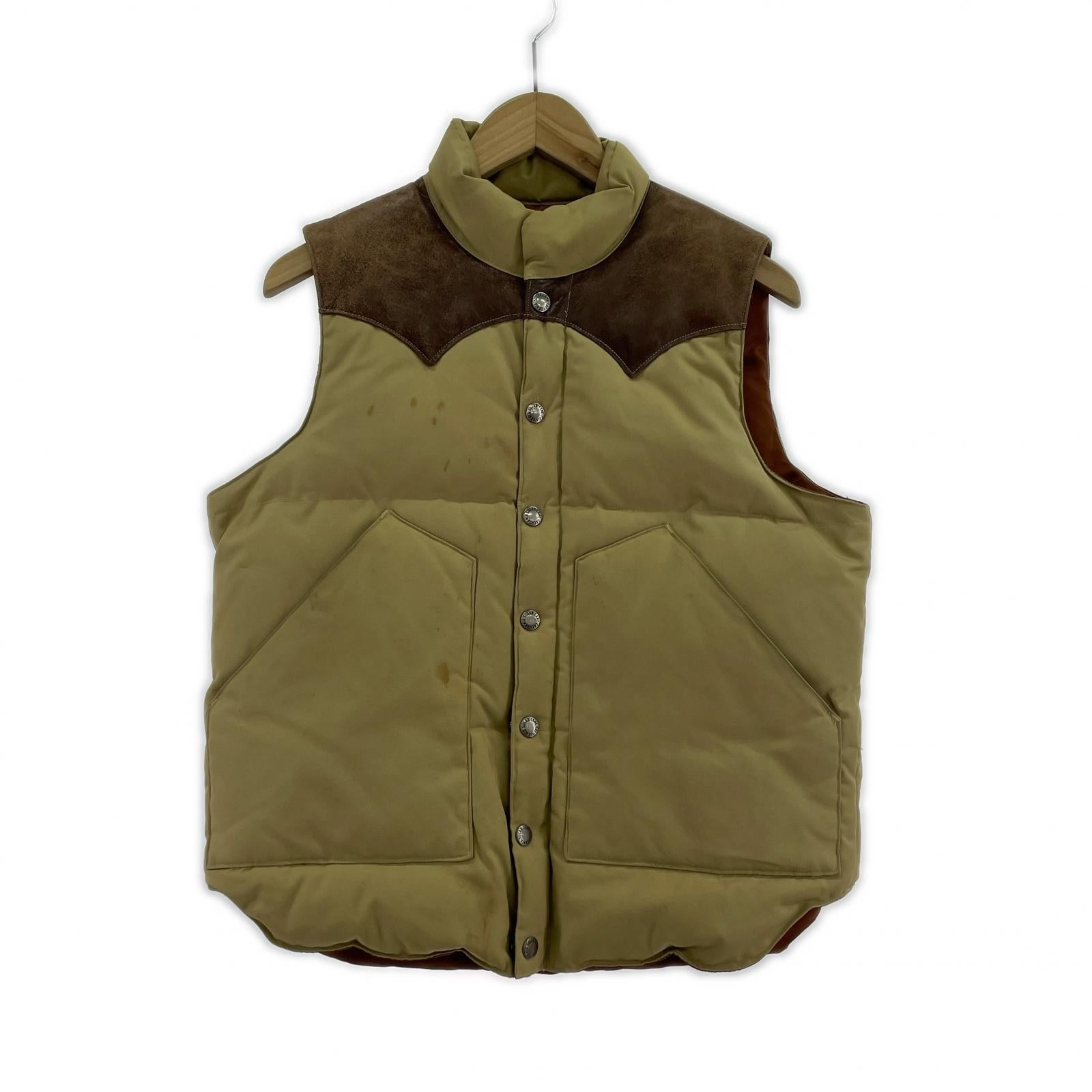 ダウンベスト LEATHER YOKE DOWN VEST(S) S ベージュ