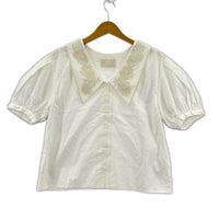 半袖シャツ MEDI EMBROIDERY COLLAR BLOUSE/刺繍ブラウス/白 ホワイト