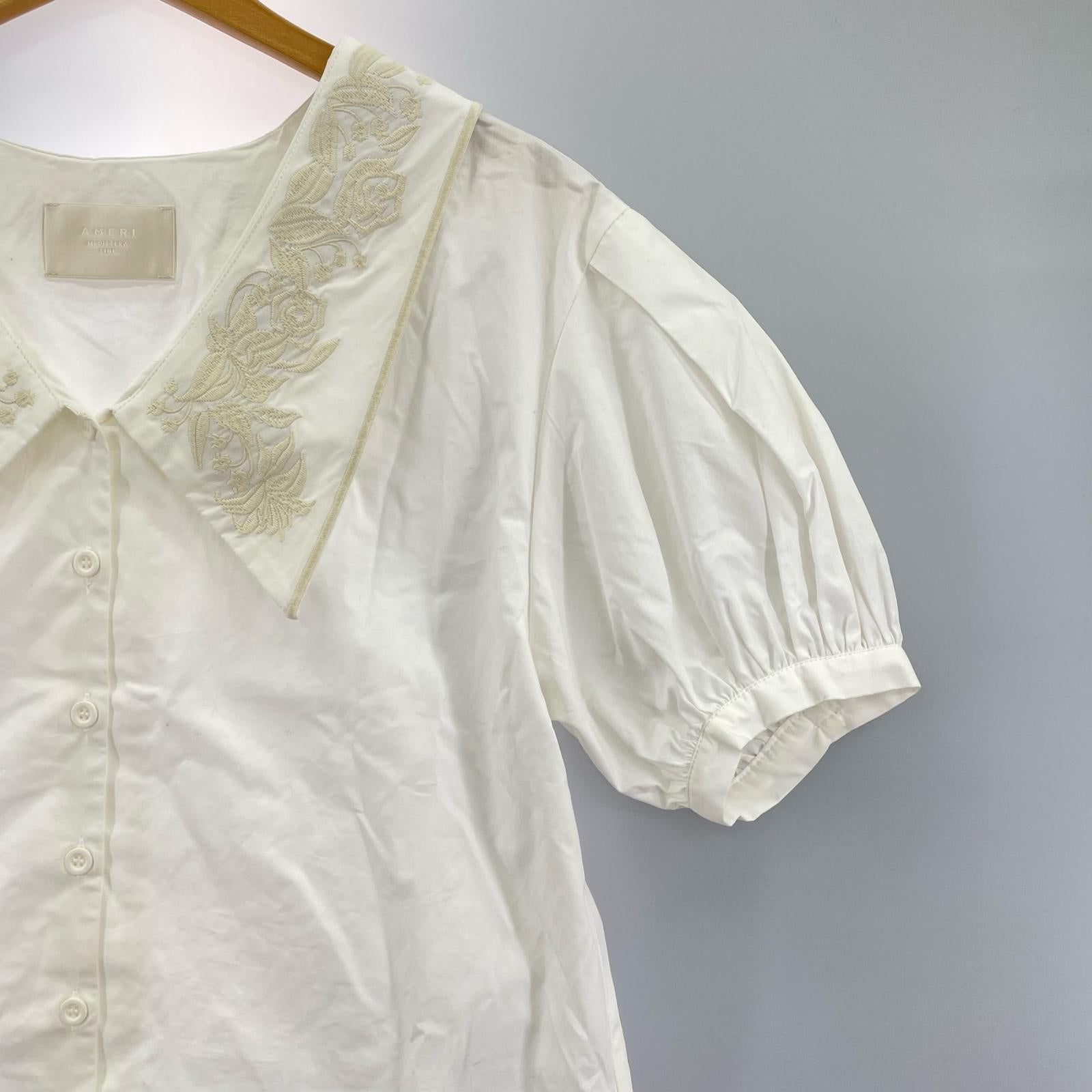 半袖シャツ MEDI EMBROIDERY COLLAR BLOUSE/刺繍ブラウス/白 ホワイト