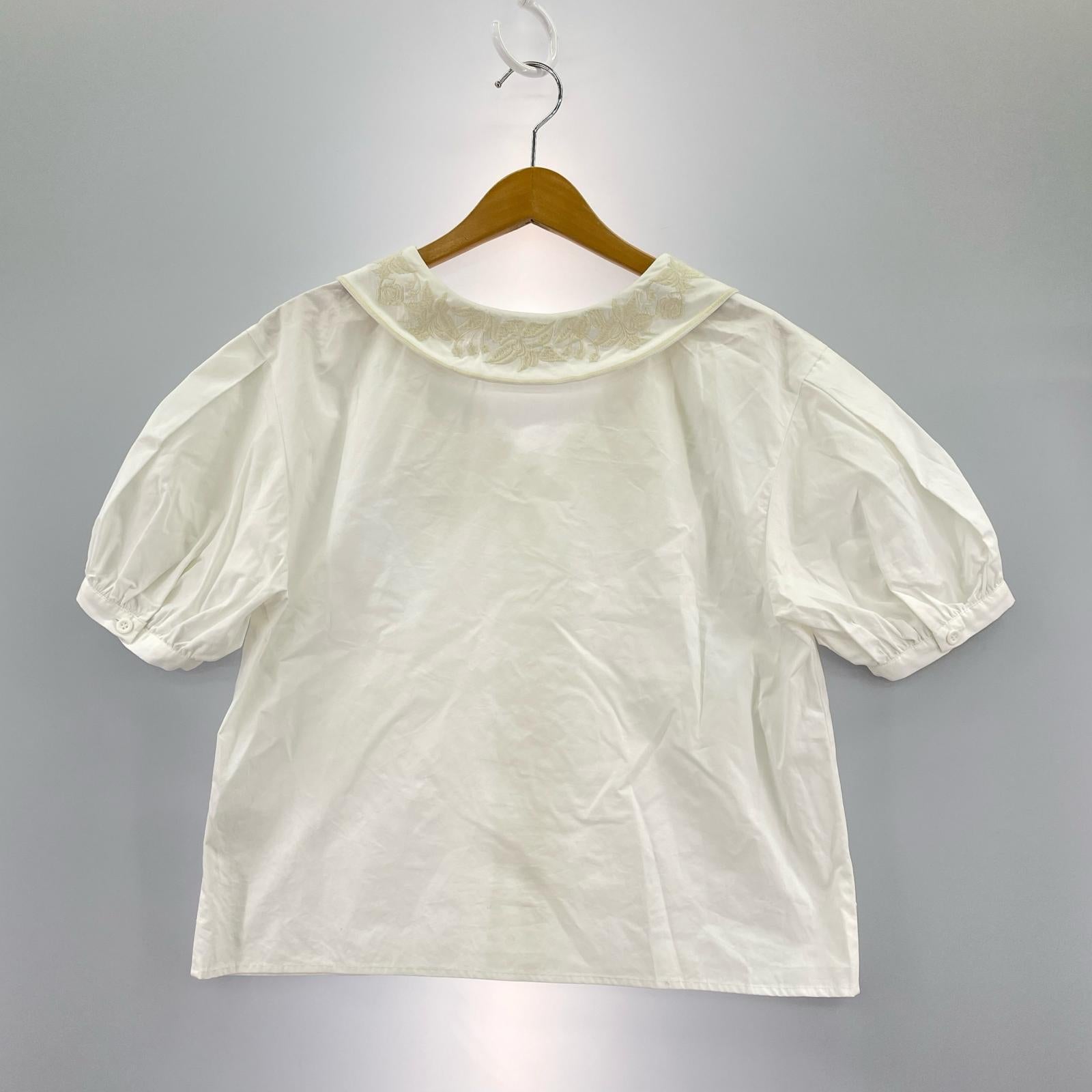 半袖シャツ MEDI EMBROIDERY COLLAR BLOUSE/刺繍ブラウス/白 ホワイト