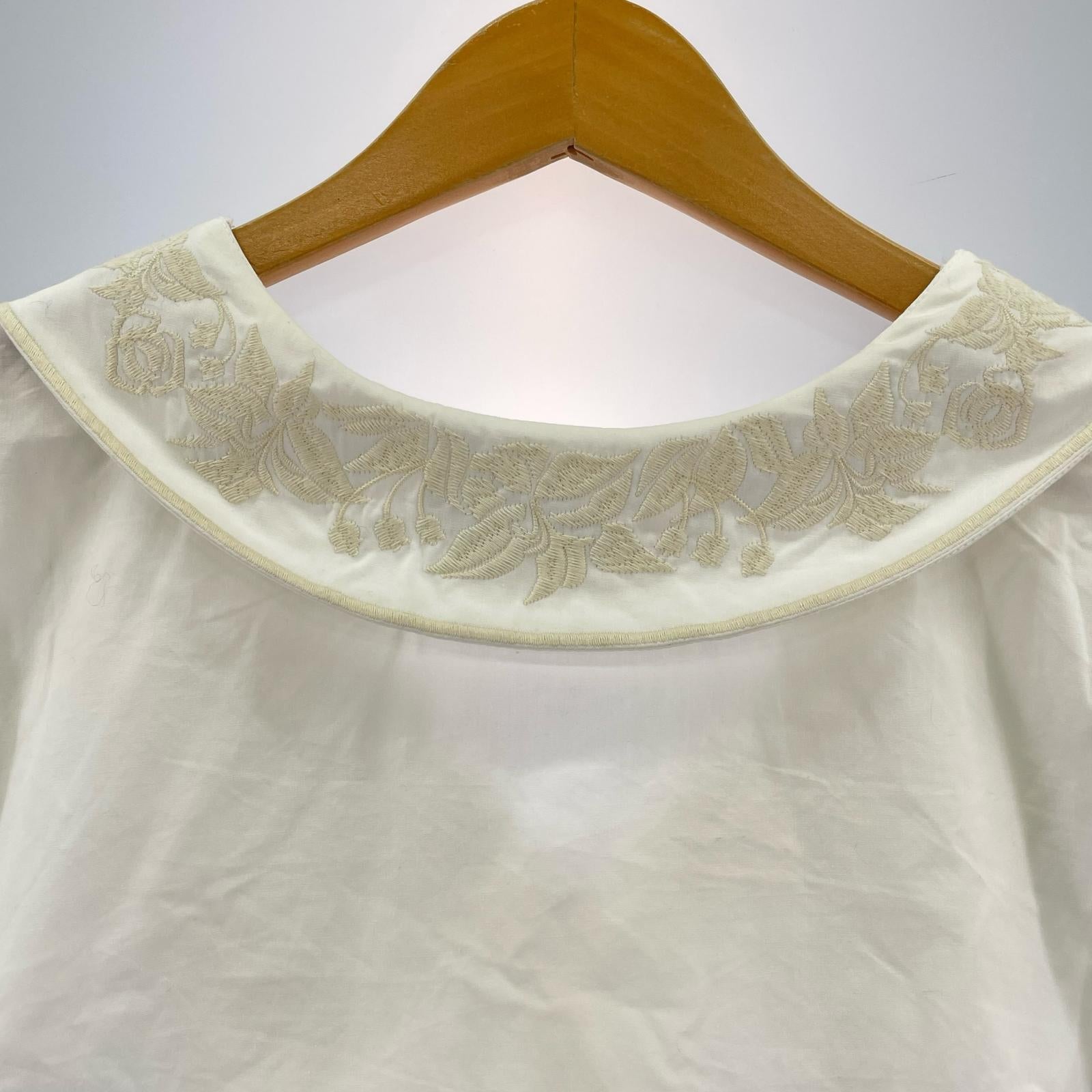 半袖シャツ MEDI EMBROIDERY COLLAR BLOUSE/刺繍ブラウス/白 ホワイト