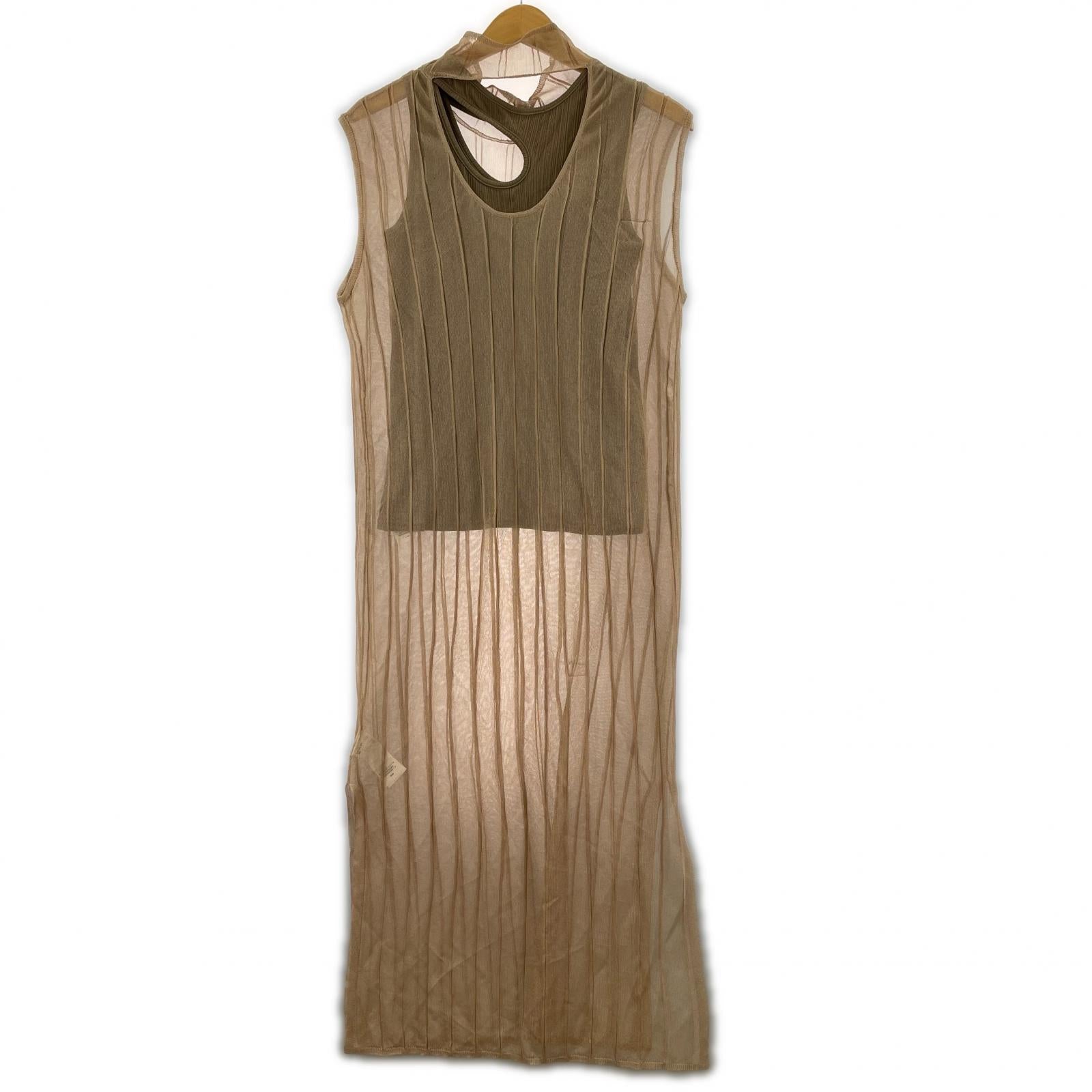 ワンピース MEDI SHEER LAYERED DEFORMATION インナー付 ブラウン