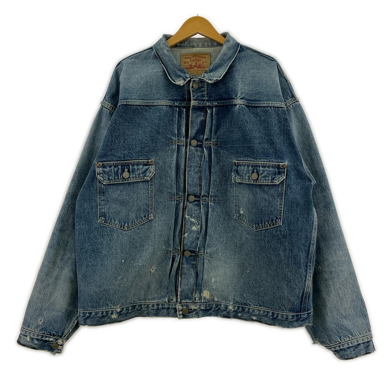 デニムジャケット ダメージ加工 デニムジャケット (XL) インディゴ ブルー