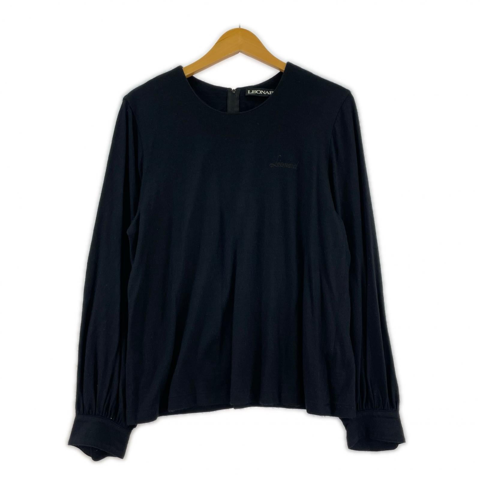 長袖Tシャツ シルク混 ウールカットソー LL ブラック