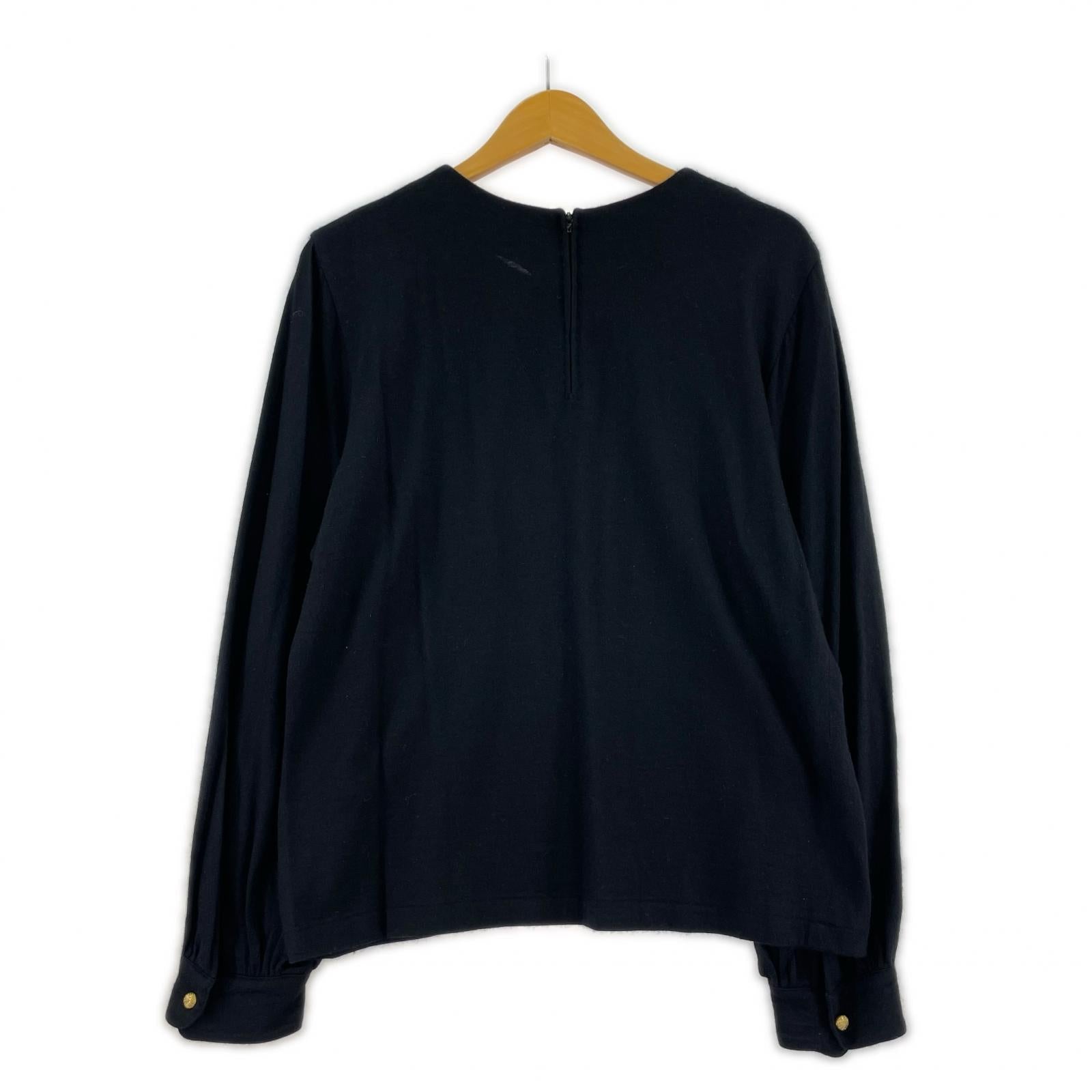 長袖Tシャツ シルク混 ウールカットソー LL ブラック