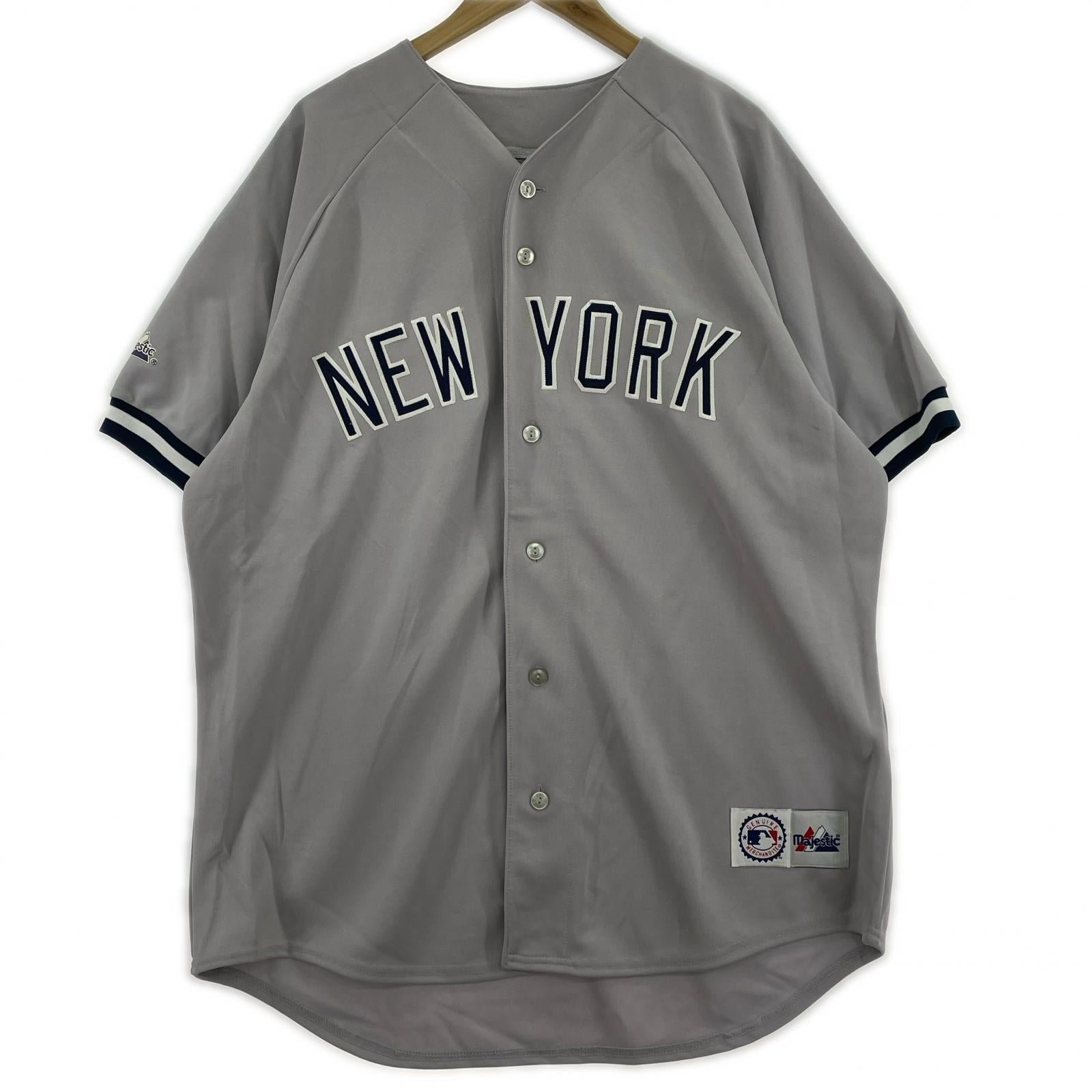 半袖シャツ 00s Majestic 韓国製 NEW YORK ベースボールシャツ XL グレー