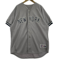 半袖シャツ 00s Majestic 韓国製 NEW YORK ベースボールシャツ XL グレー
