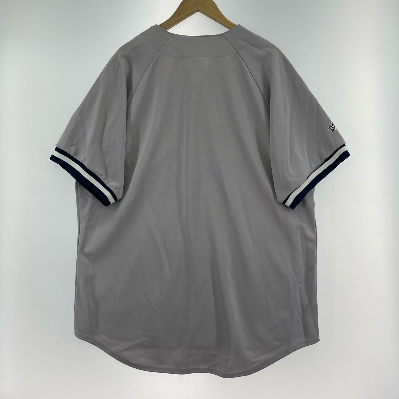 半袖シャツ 00s Majestic 韓国製 NEW YORK ベースボールシャツ XL グレー
