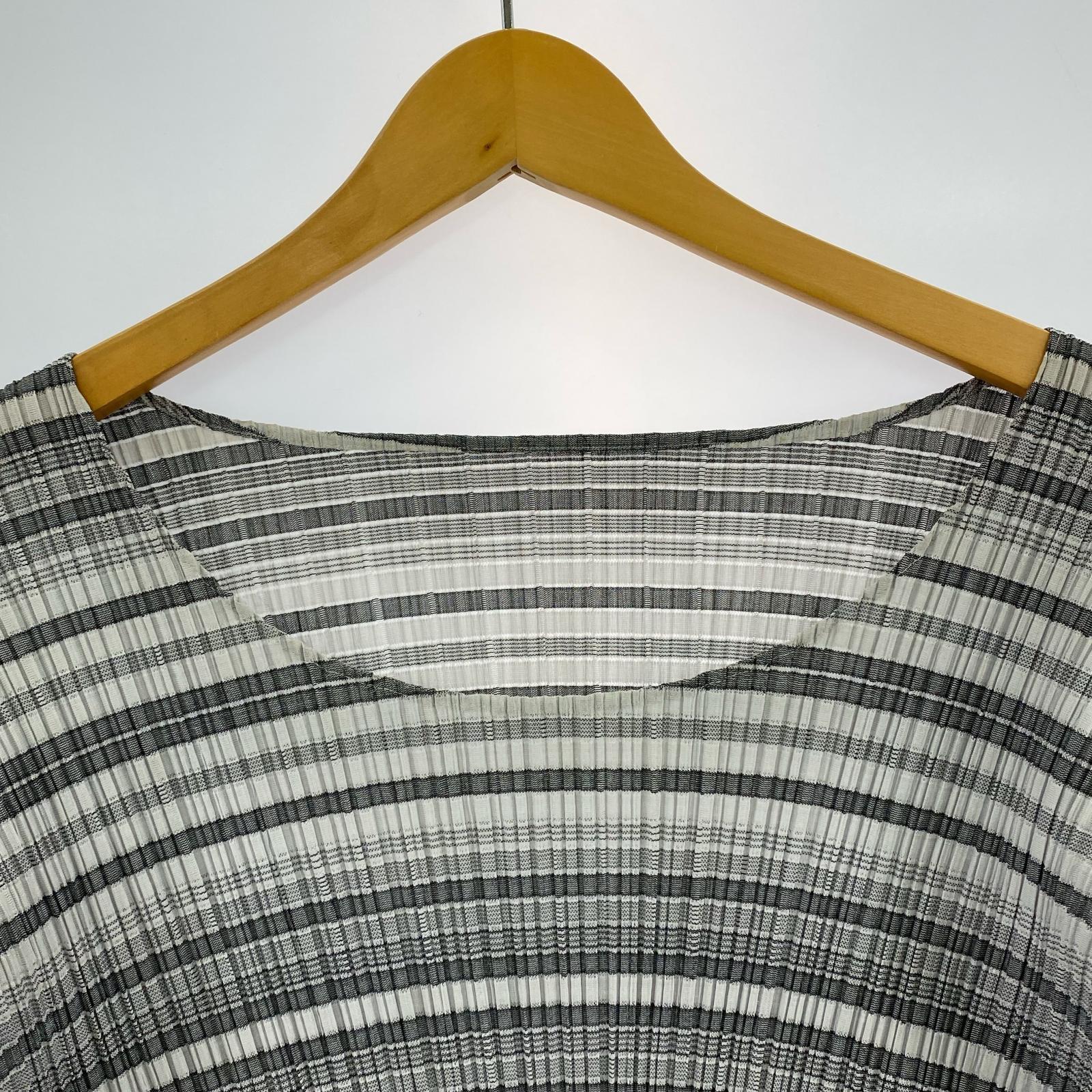 長袖Tシャツ PLEATS PLEASE ISSEY MIYAKE ボーダープリーツカットソー 3 グレー グレー