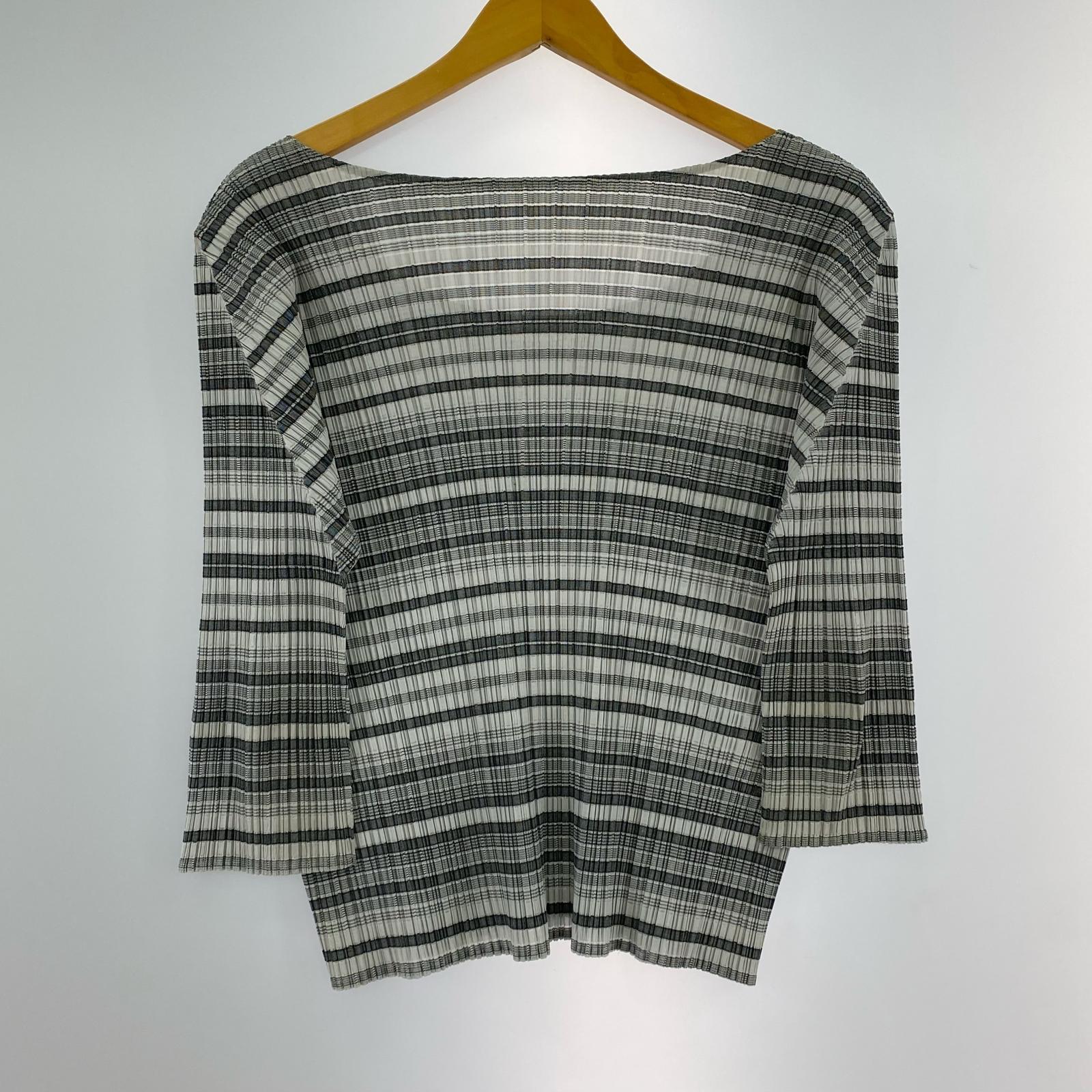 長袖Tシャツ PLEATS PLEASE ISSEY MIYAKE ボーダープリーツカットソー 3 グレー グレー