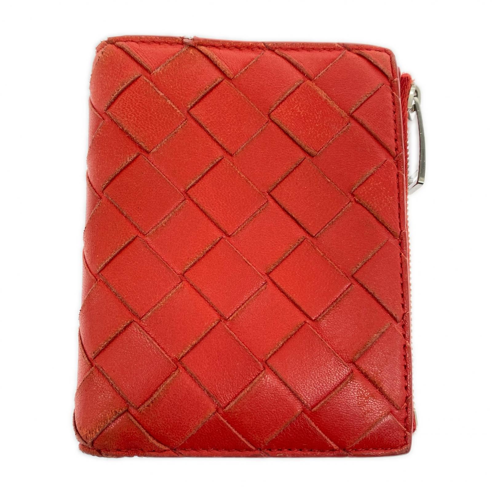 Bottega Veneta イントレチャート スモールコンパクトウォレット 赤