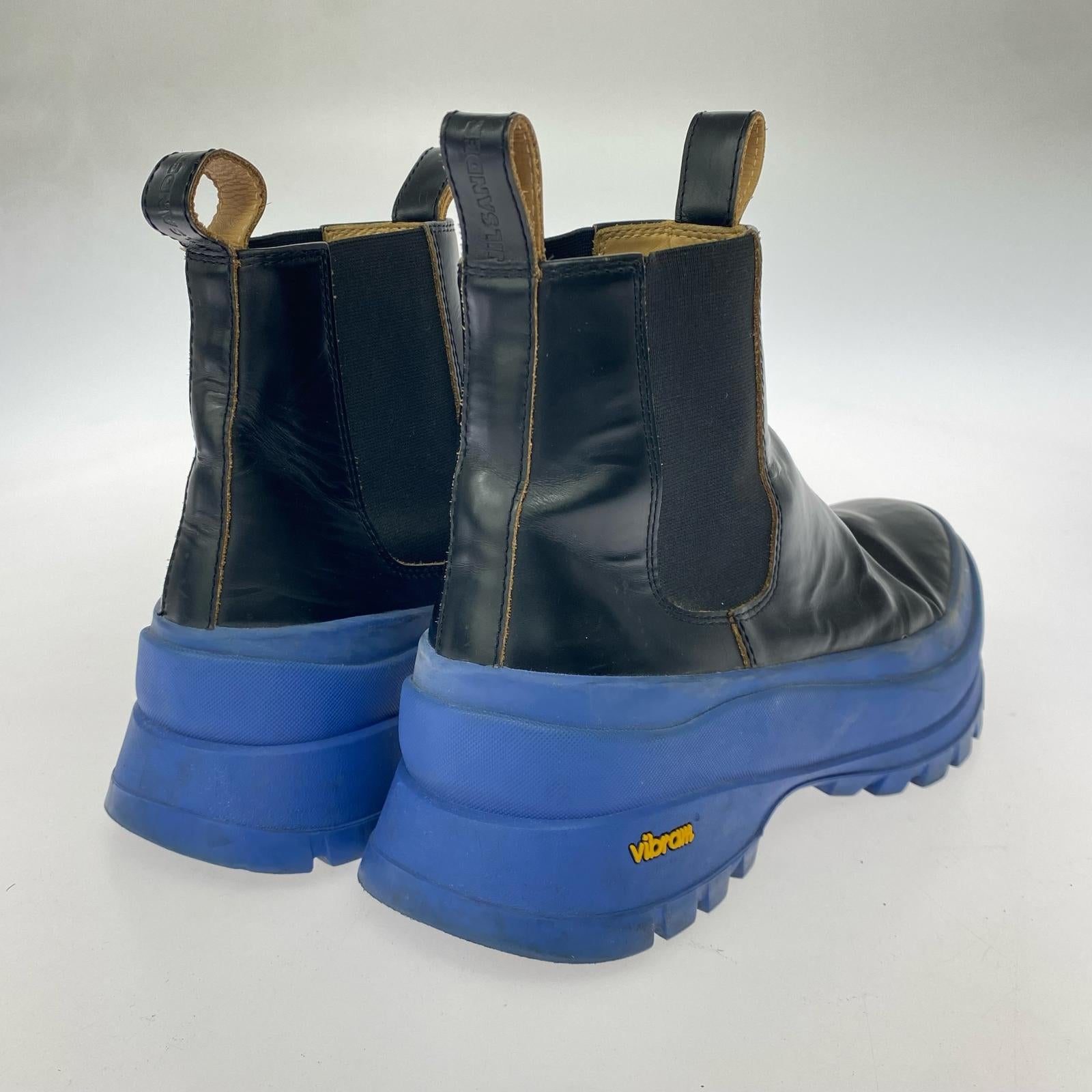 ブーツ JIL SANDER サイドゴア アンクルブーツ 41 黒×青 ブラック