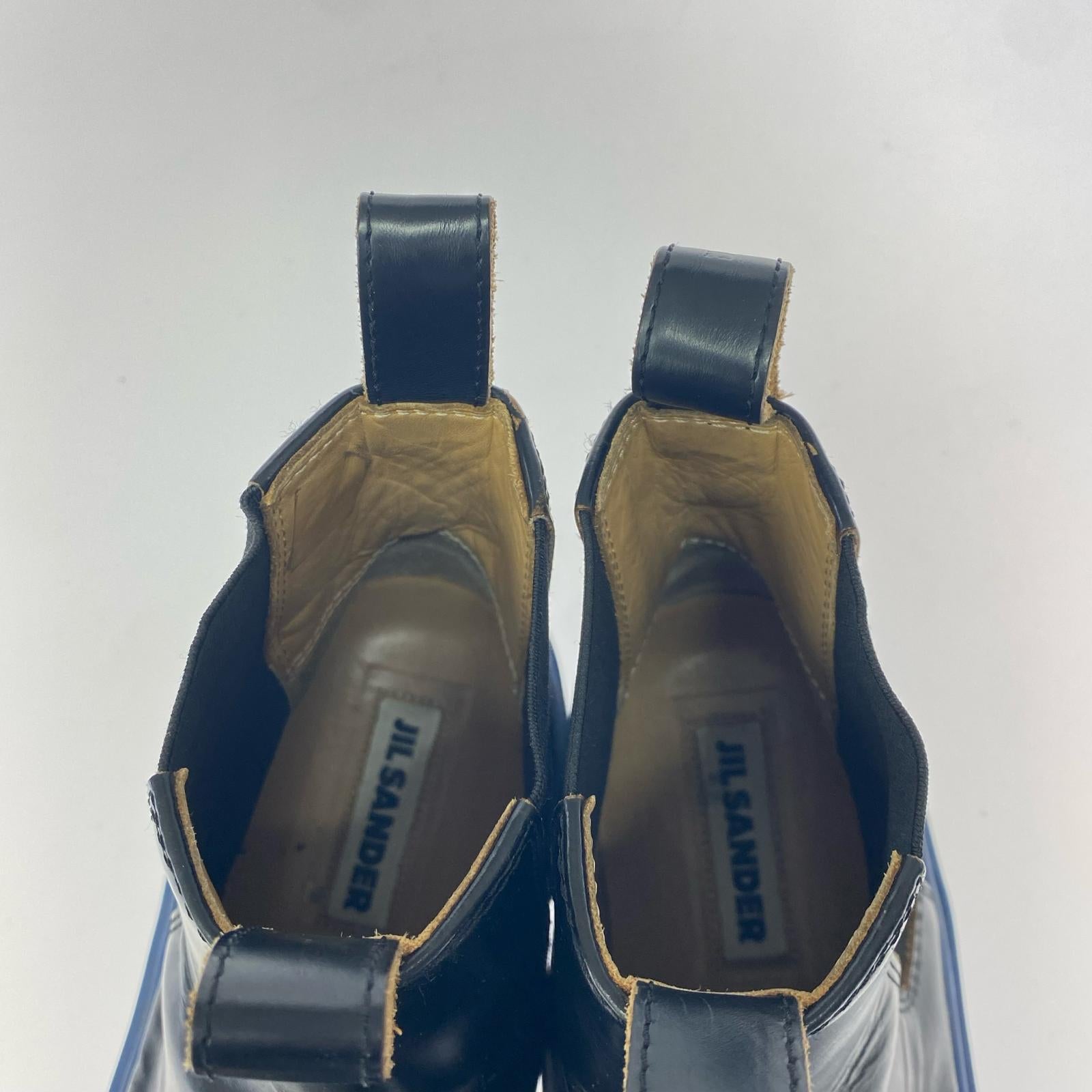 ブーツ JIL SANDER サイドゴア アンクルブーツ 41 黒×青 ブラック