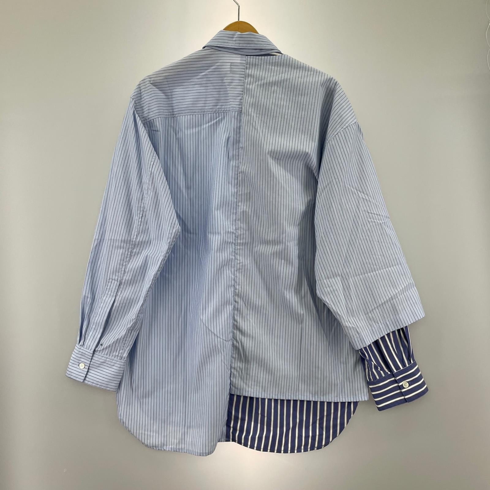 長袖シャツ WIZZARD DOCKING FLIP SHIRTS ストライプドッキングシャツ 1 ブルー