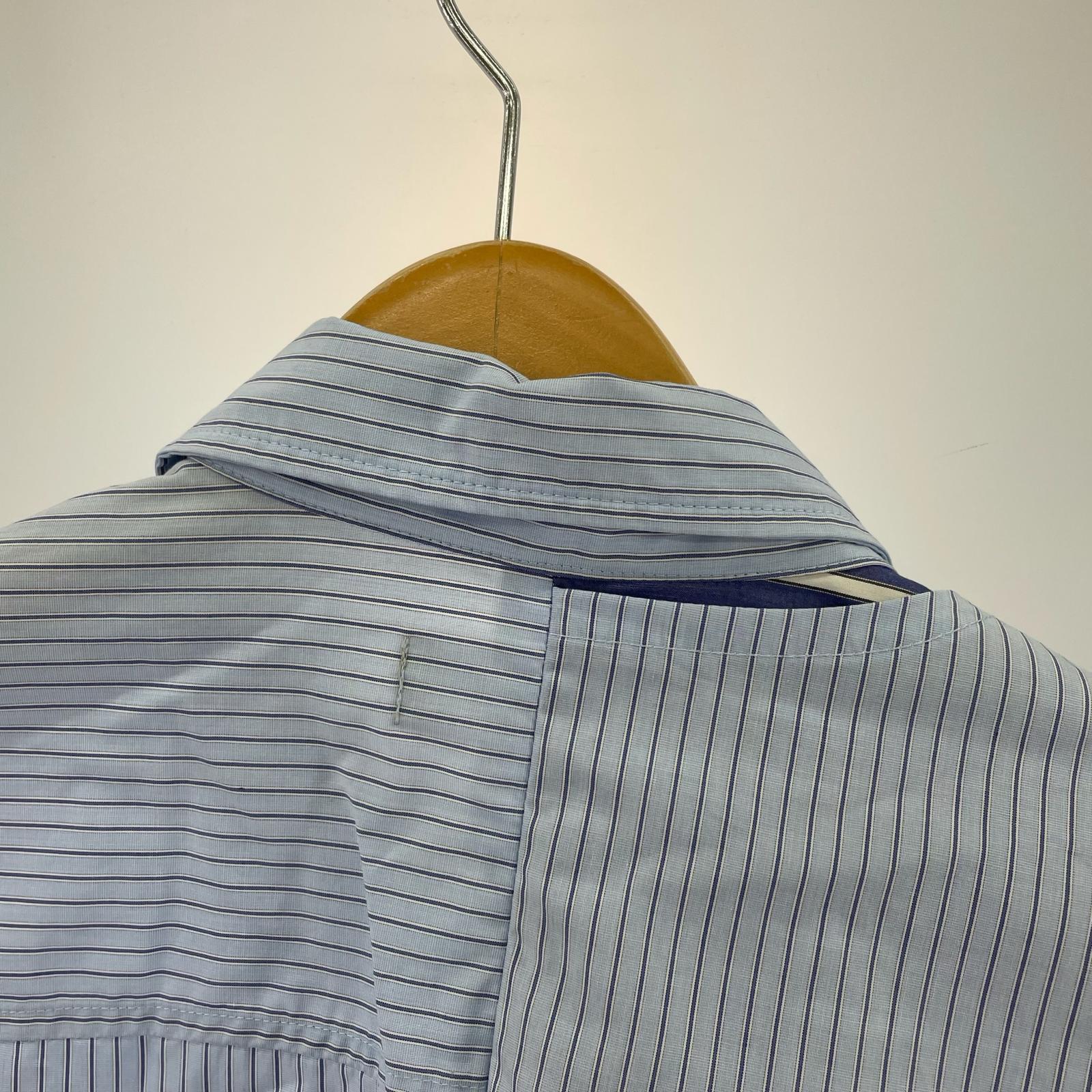 長袖シャツ WIZZARD DOCKING FLIP SHIRTS ストライプドッキングシャツ 1 ブルー
