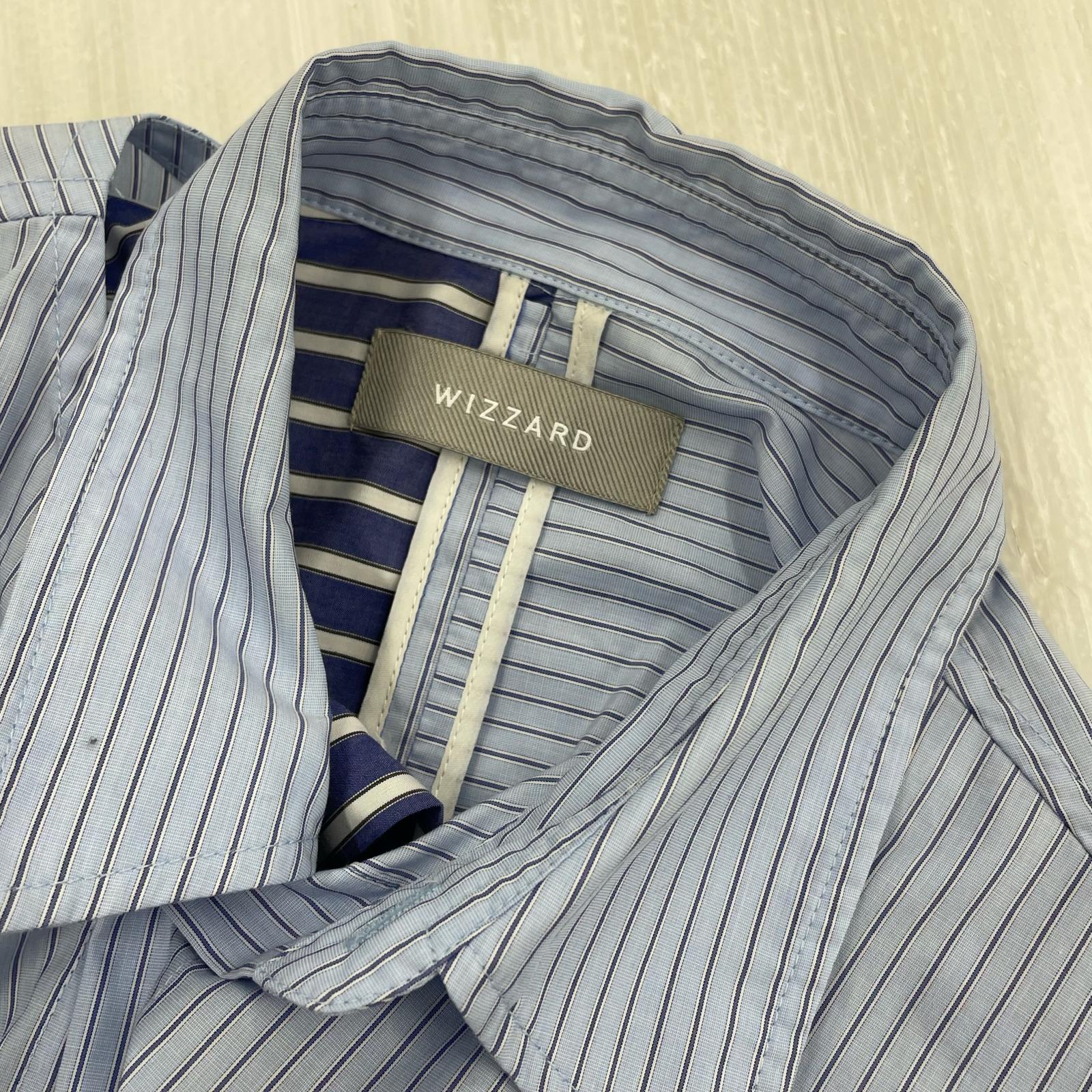 長袖シャツ WIZZARD DOCKING FLIP SHIRTS ストライプドッキングシャツ 1 ブルー