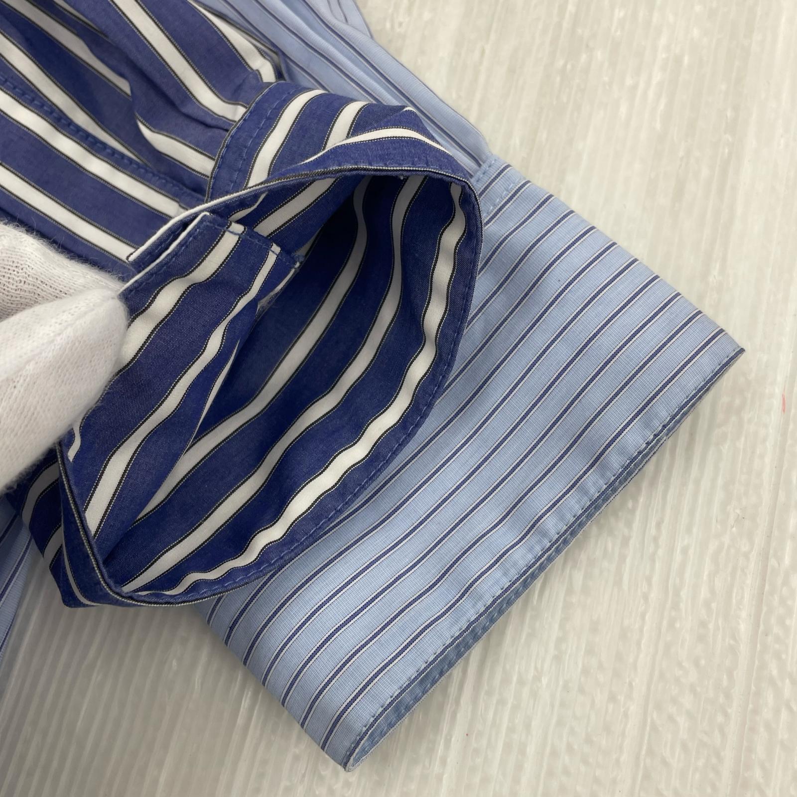長袖シャツ WIZZARD DOCKING FLIP SHIRTS ストライプドッキングシャツ 1 ブルー