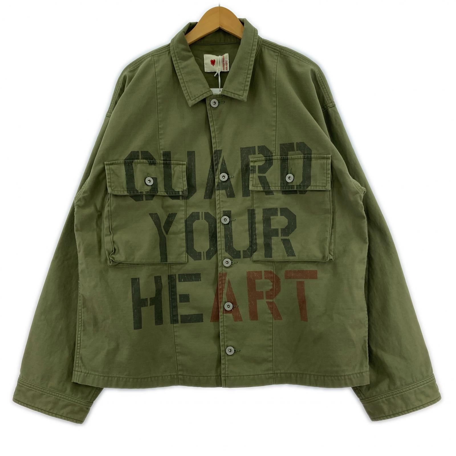 ミリタリージャケット EMOTIONALLY UNAVAILABLE/GUARD YOUR HEART L グリーン