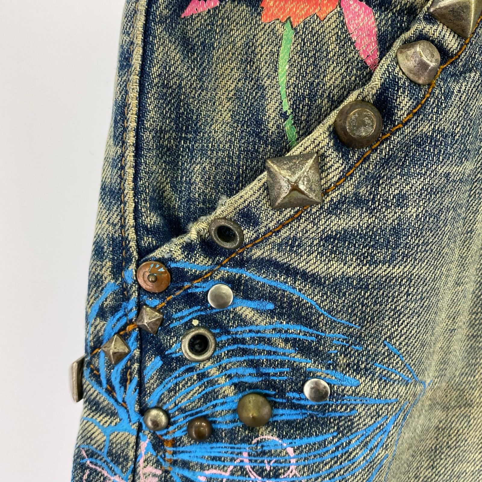 デニムパンツ 刺繍スタッズデニム 30 ネイビー